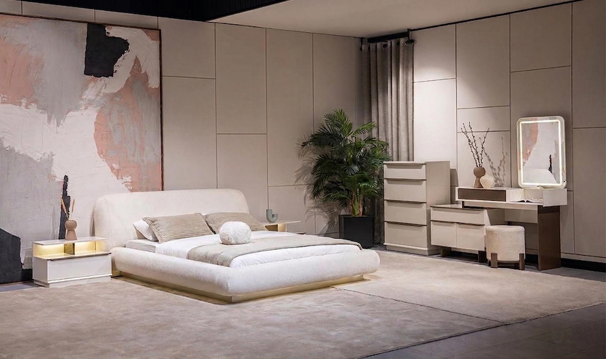 JVmoebel Schlafzimmer-Set Beige Moderne Schlafzimmer Garnitur Doppelbett 2x Nachttische Kommode, Made in Europa