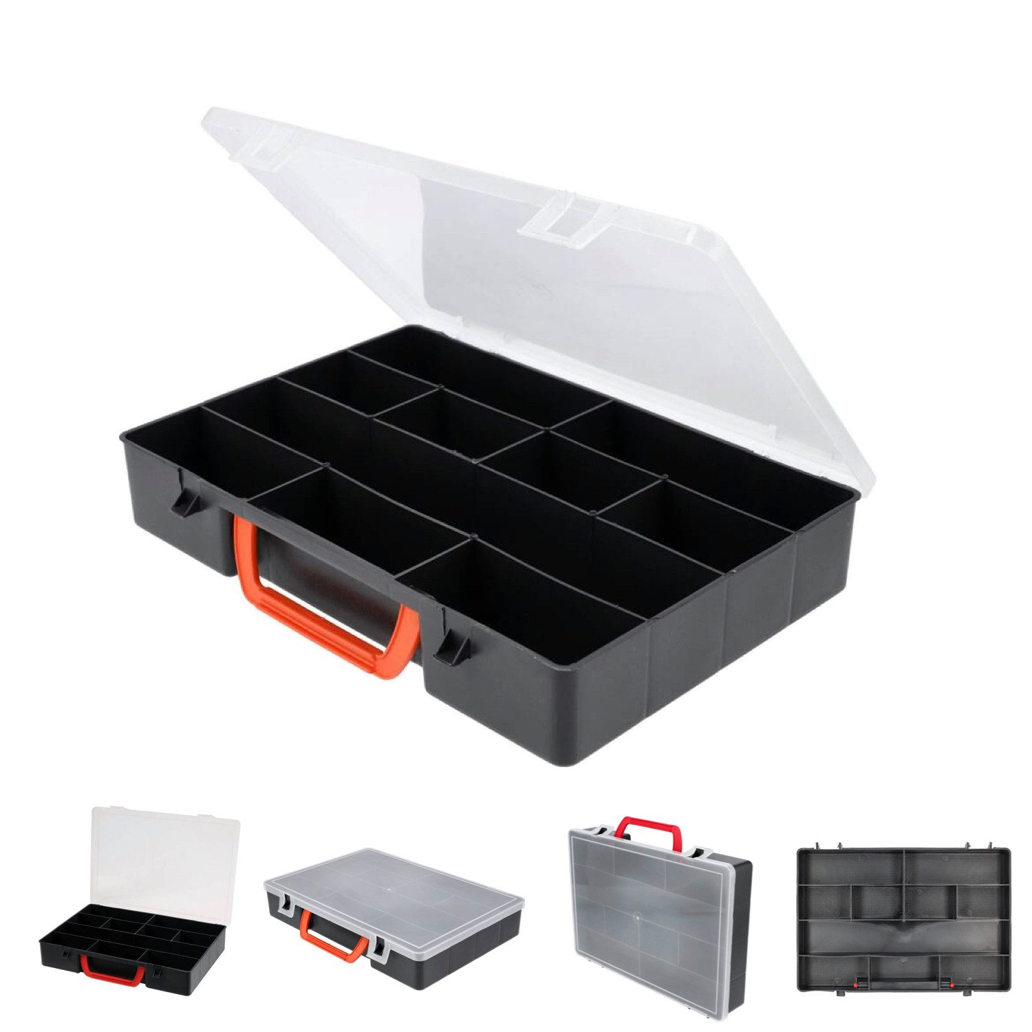 TRIZERATOP Werkzeugkoffer Sortimentskasten 300x220x55 Aufbewahrungsbox, Organizer, 10 Fächer (komplett, komplett)