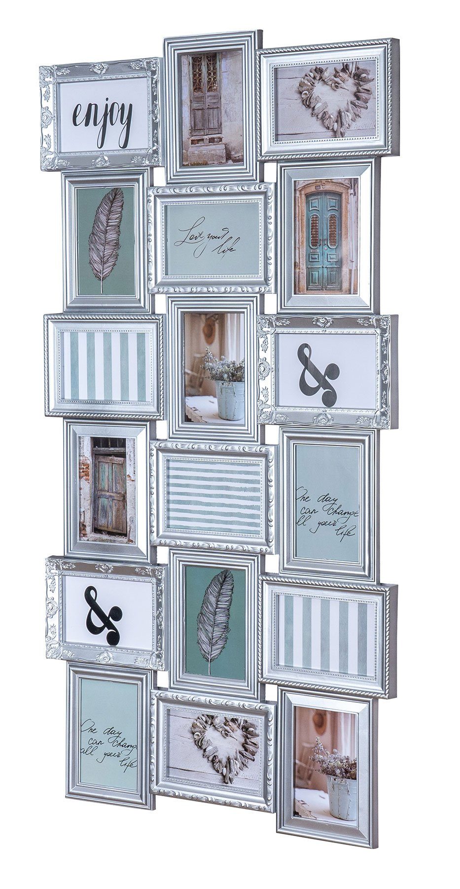 Levandeo® Bilderrahmen Collage, Bilderrahmen 18 Fotos 10x15cm Silber Barock günstig online kaufen