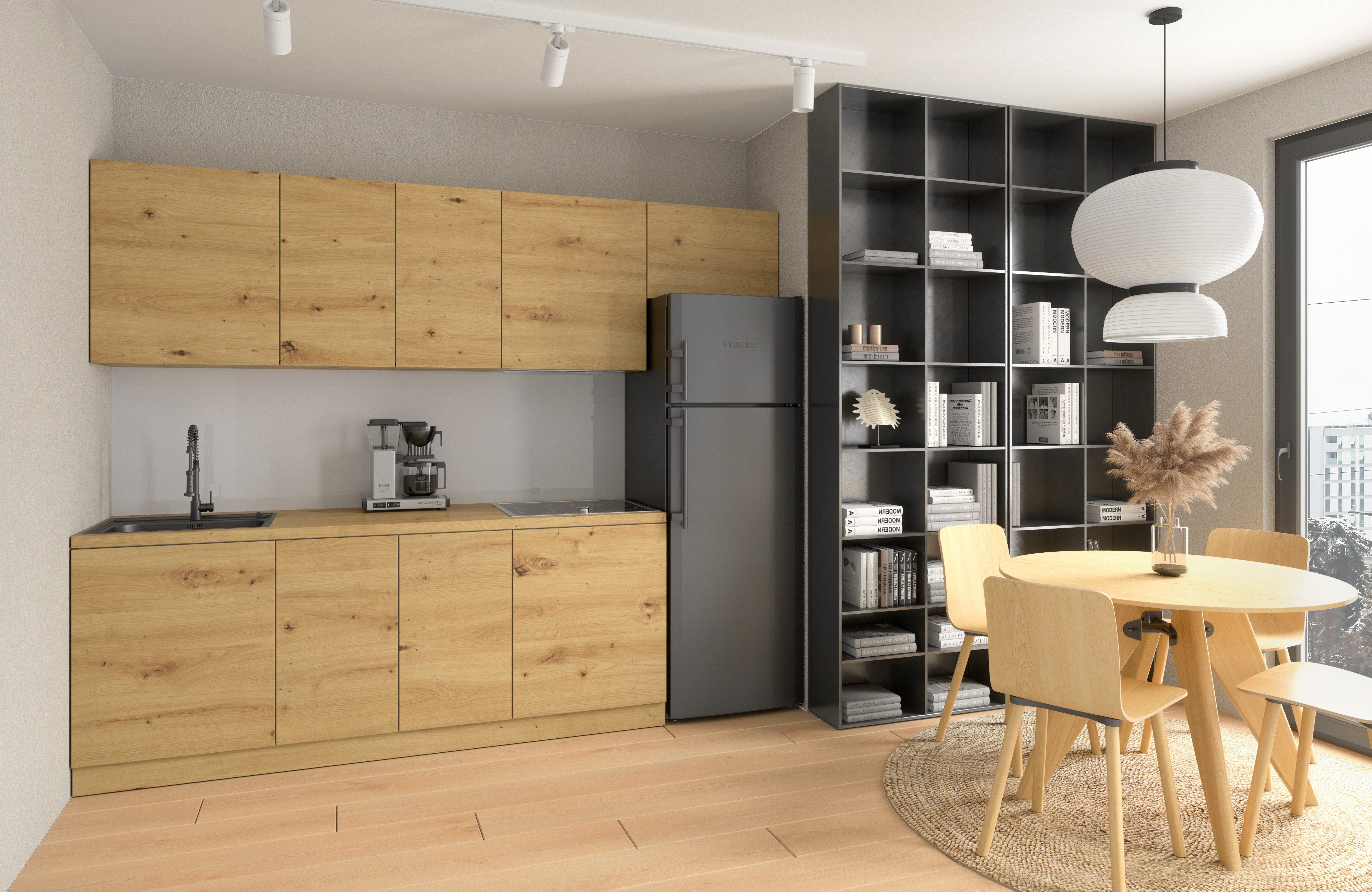 ROYAL24_MARKT Küchenzeile K16-G260 - Langen - Kleine Räume optimal nutzen, (Komplett Set), Edle Stoffe - Schickes Design - Top Verarbeitung.