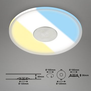 Briloner Leuchten Einbauleuchte 7480019, CTS Weißtonwechsel, LED fest verbaut, Kaltweiß, Neutralweiß, Warmweiß, Einbauleuchte Bad, 12x3,6cm, alufarbig, 6W, Spritzwasserschutz, Flur