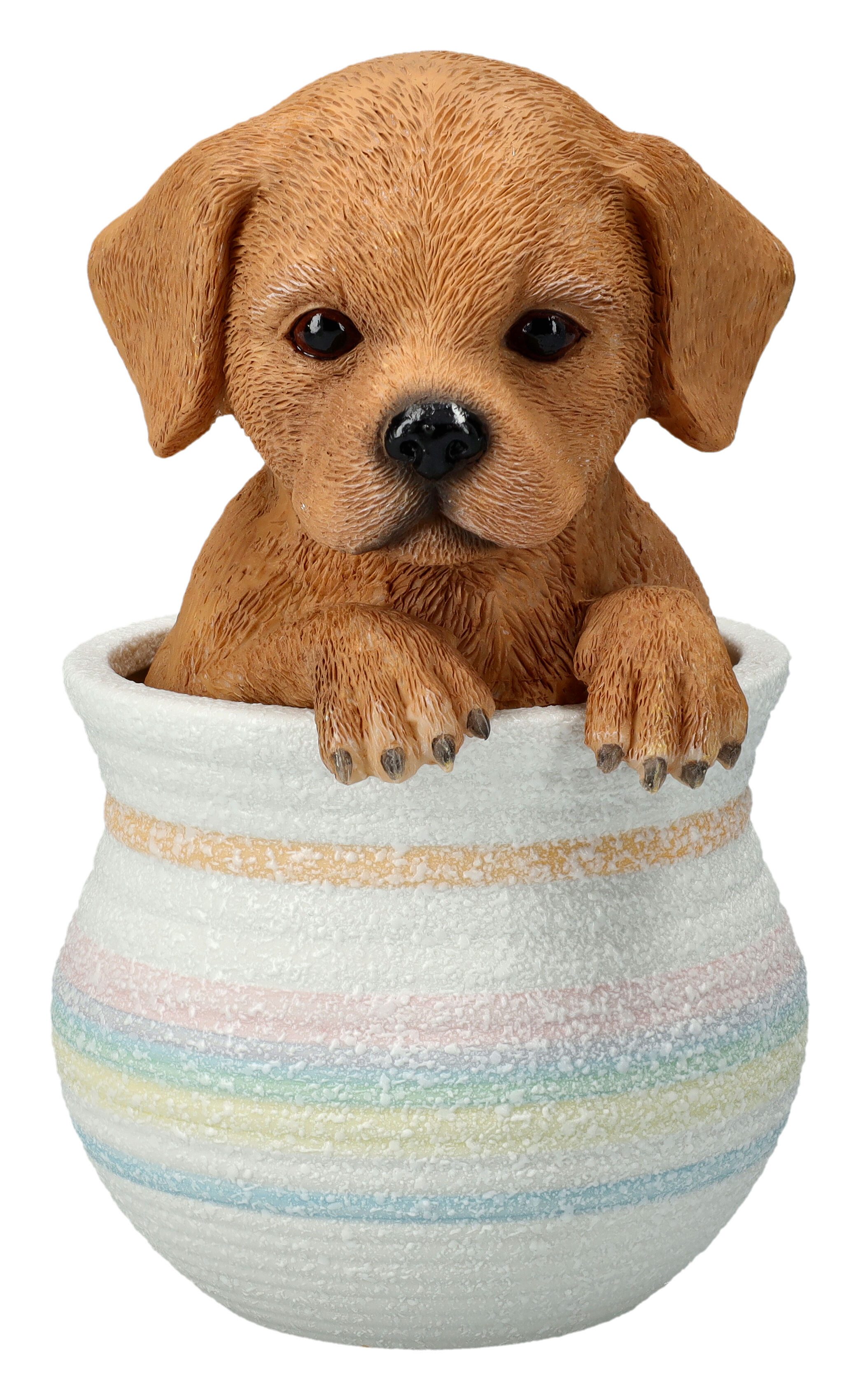 Figuren Shop GmbH Tierfigur Hunde Figur - Labrador im Topf - Tierfigur Dekoration Blumentopf Deko