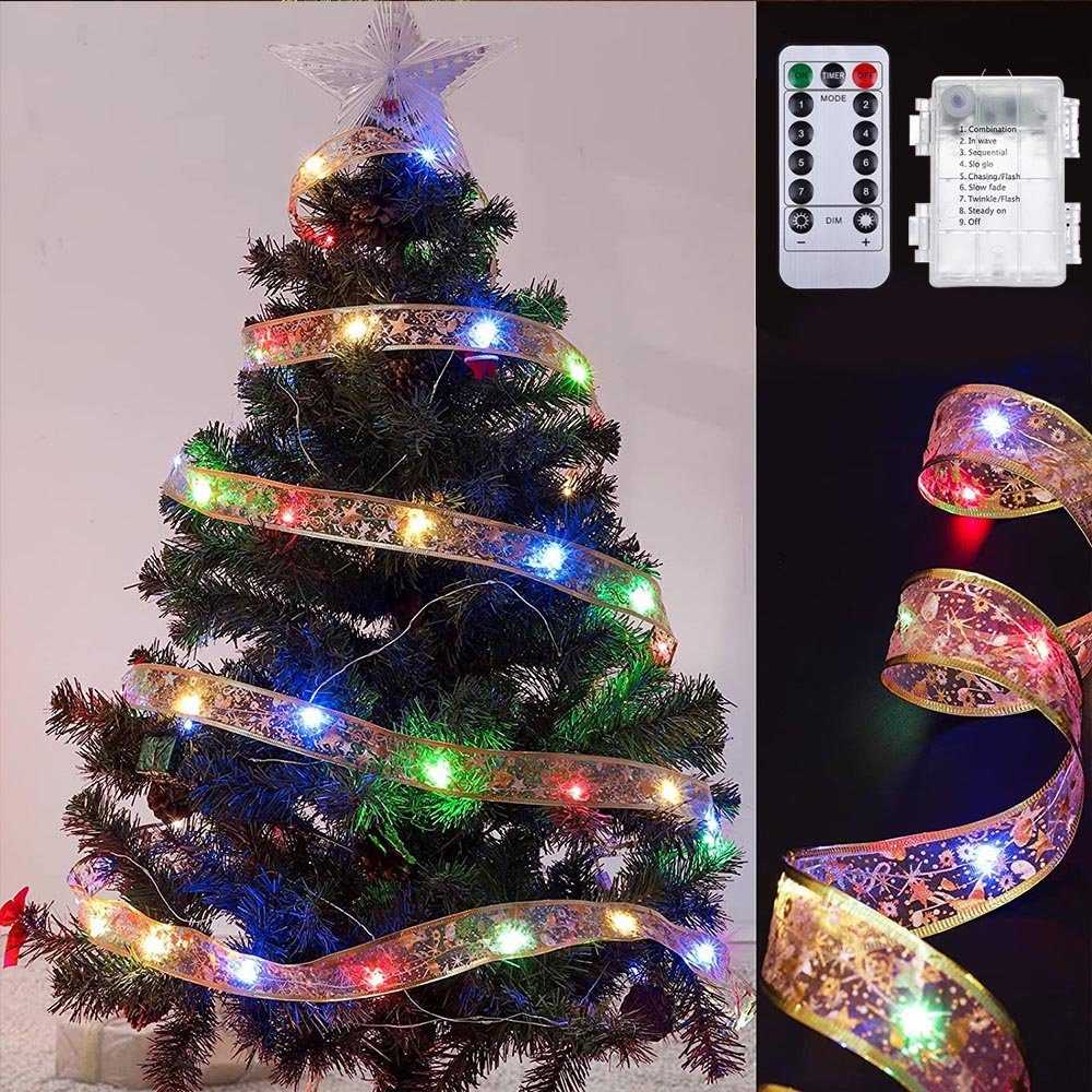 Batterie; Modi, LED-Lichterkette wasserdicht, Gold Deko Rosnek 8 für Lichterband, Weihnachtsbaum Weihnachtsfeier, Fernbedienung, (Mehrfarbig) 5/10M, Timer,