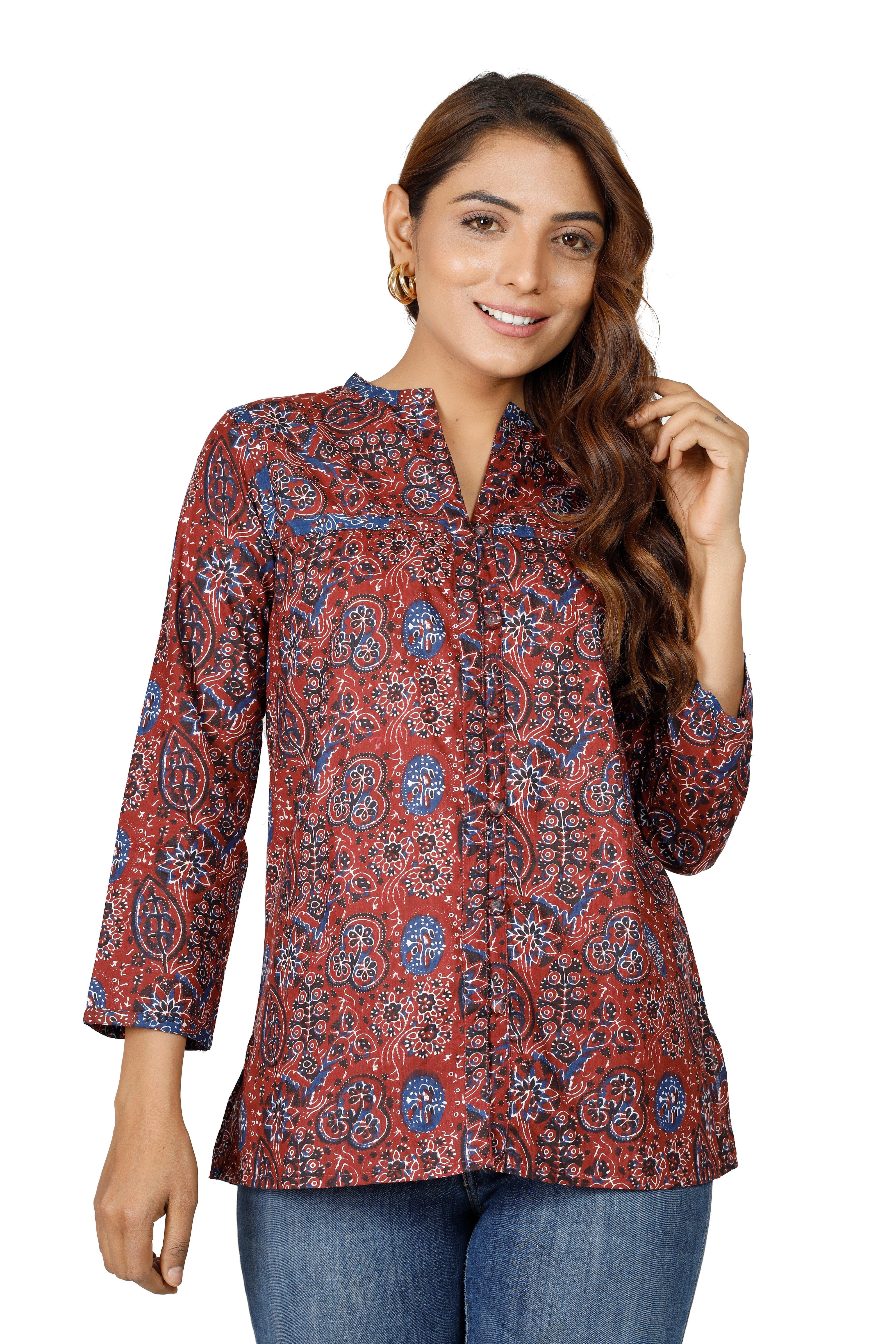 Guru-Shop Longbluse Handbedruckte Bohobluse, luftige Baumwollbluse.. günstig online kaufen