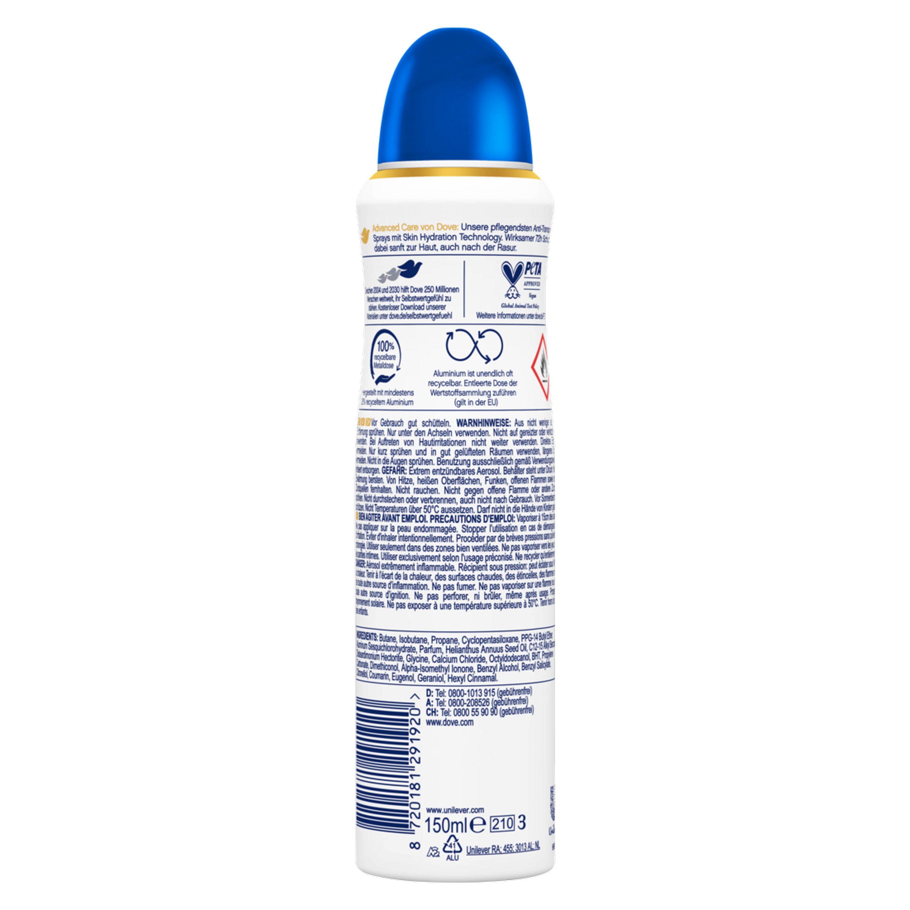 150ml Care Deo-Spray Anti-Transpirant Original Advanced DOVE 6x Dove Deo-Set