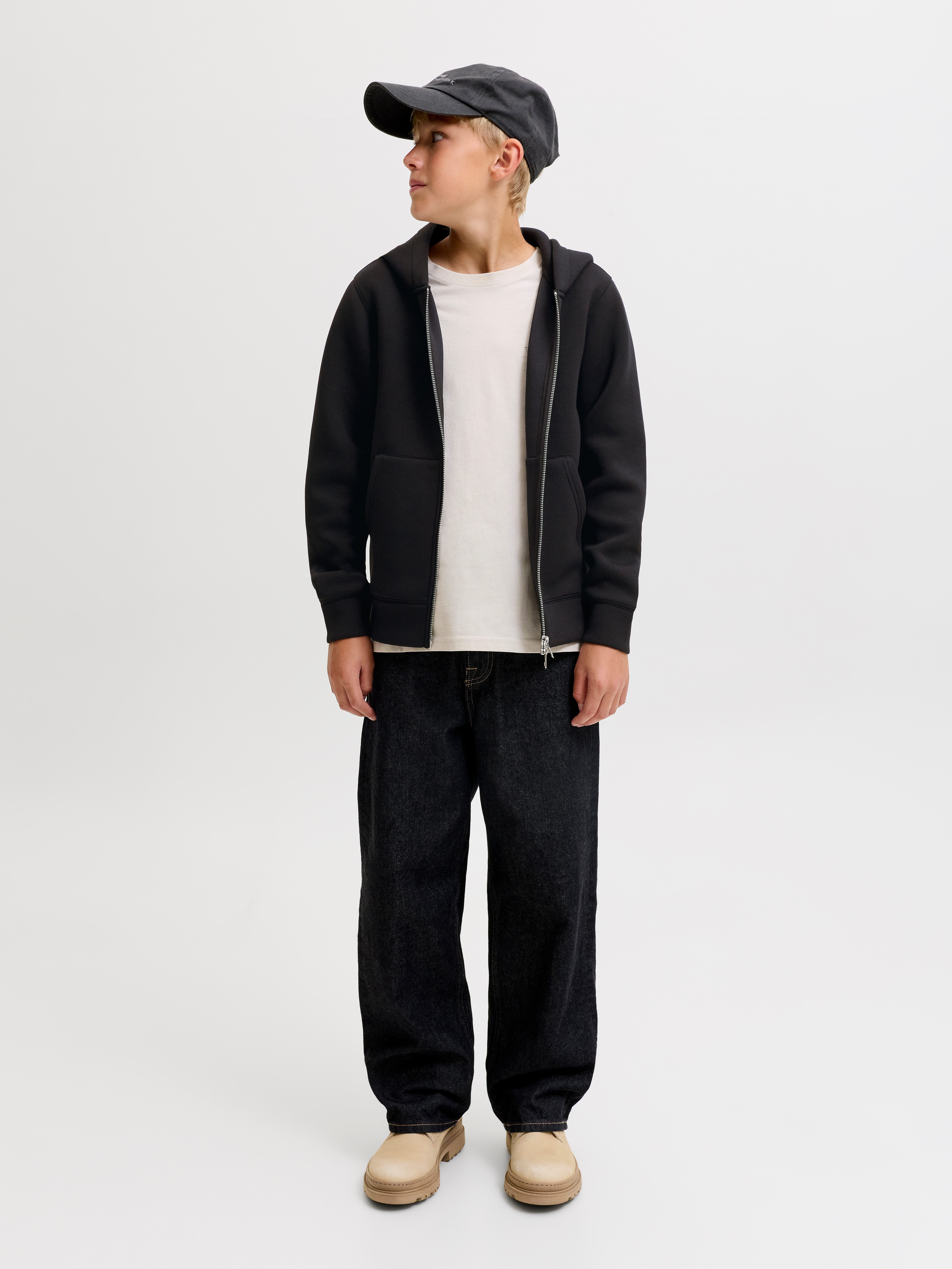 Jack & Jones Junior Kapuzensweatjacke JCOLEGACY SWEAT SCUBA ZIP HOOD SN JNR Materialmix, locker geschnitten – Bild 4 von 5