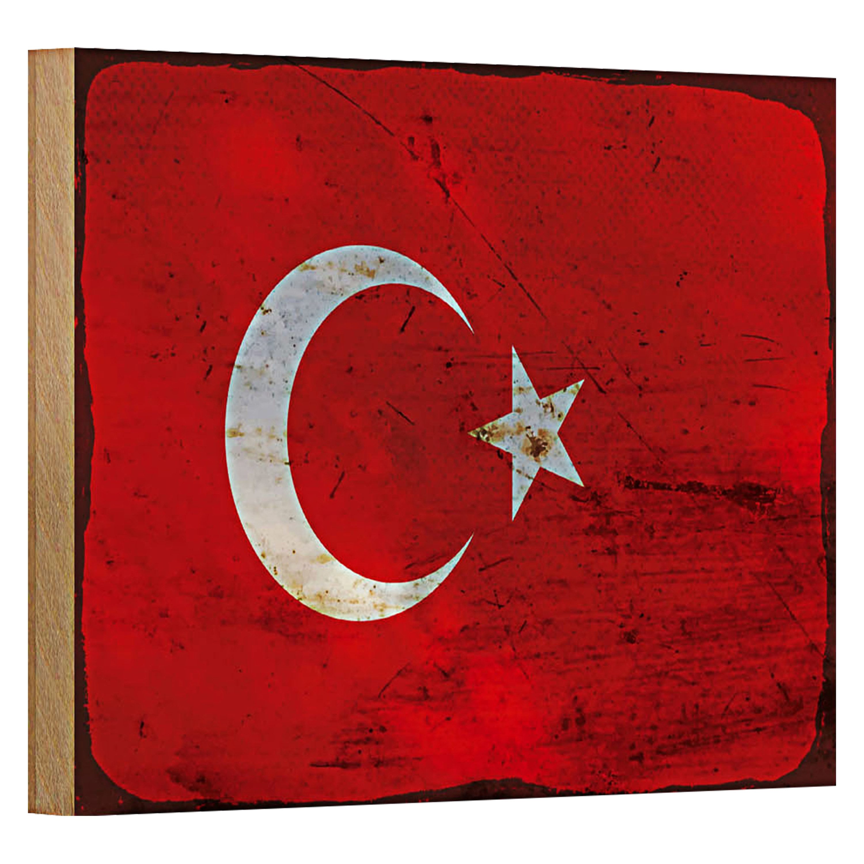 Holzbild Flagge Türkei 18x12cm Flag of Turkey Rost