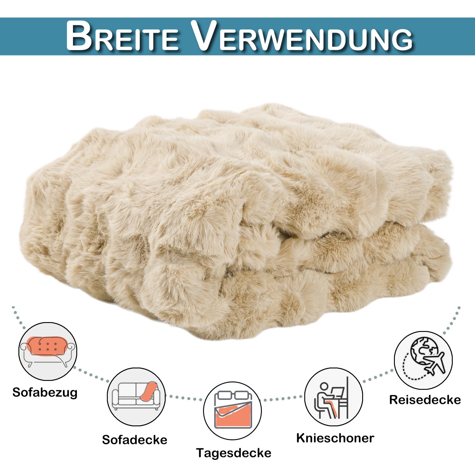 Überwurf Plüsch Kuscheldecke Flauschig Decke, Super Weiche Kuschelige, Sunicol, Kaninchen Kunstfell Warme Sofaüberwurf für Couch Bett Sofa – Bild 4 von 5