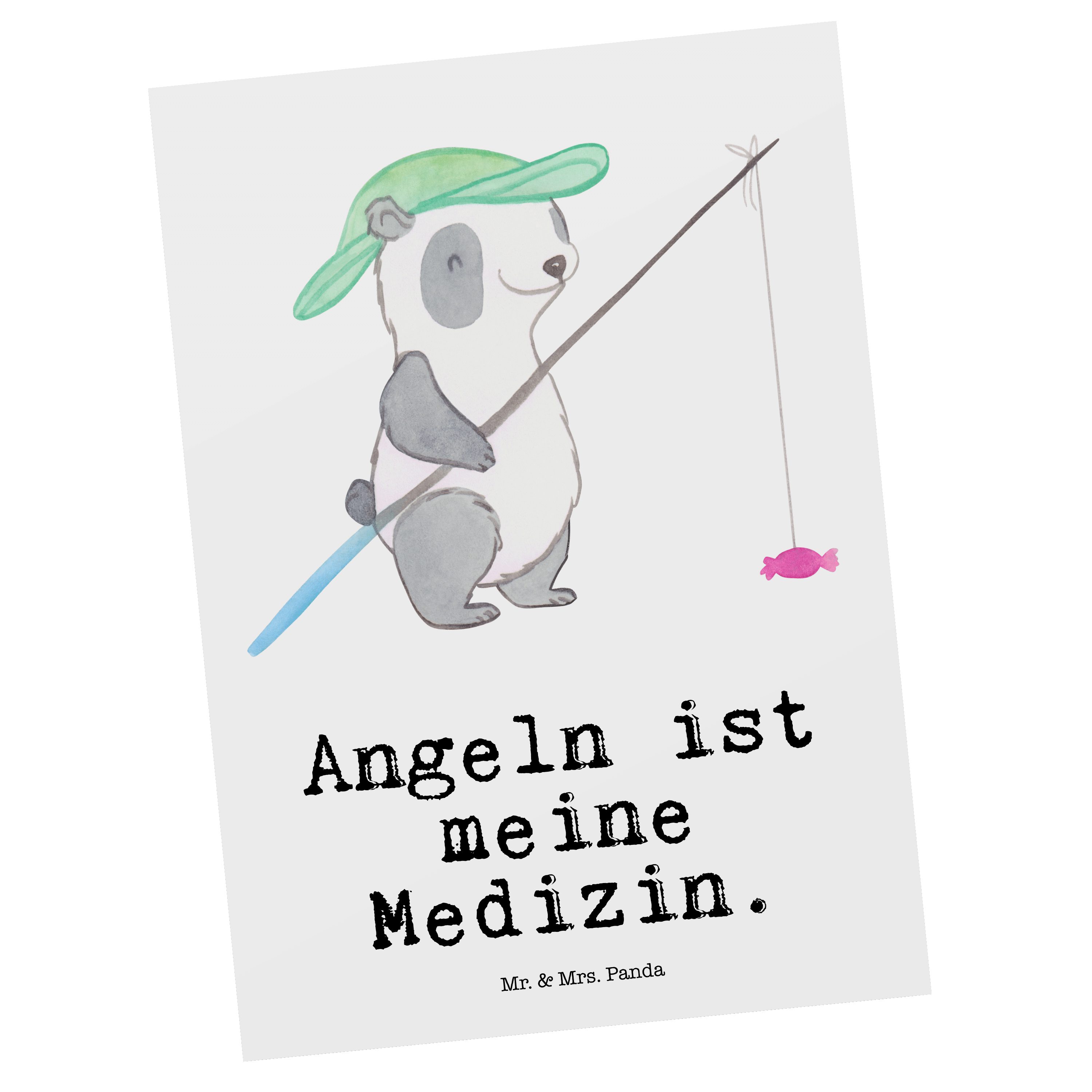 Mr. & Mrs. Panda Postkarte Panda Angeln Medizin - Weiß - Geschenk, Dankeskarte, Hobby, Einladung
