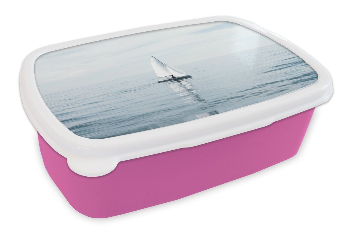 MuchoWow Lunchbox Meer - Segelboot - Blau, Kunststoff, (2-tlg), Brotbox für Erwachsene, Brotdose Kinder, Snackbox, Mädchen, Kunststoff rosa