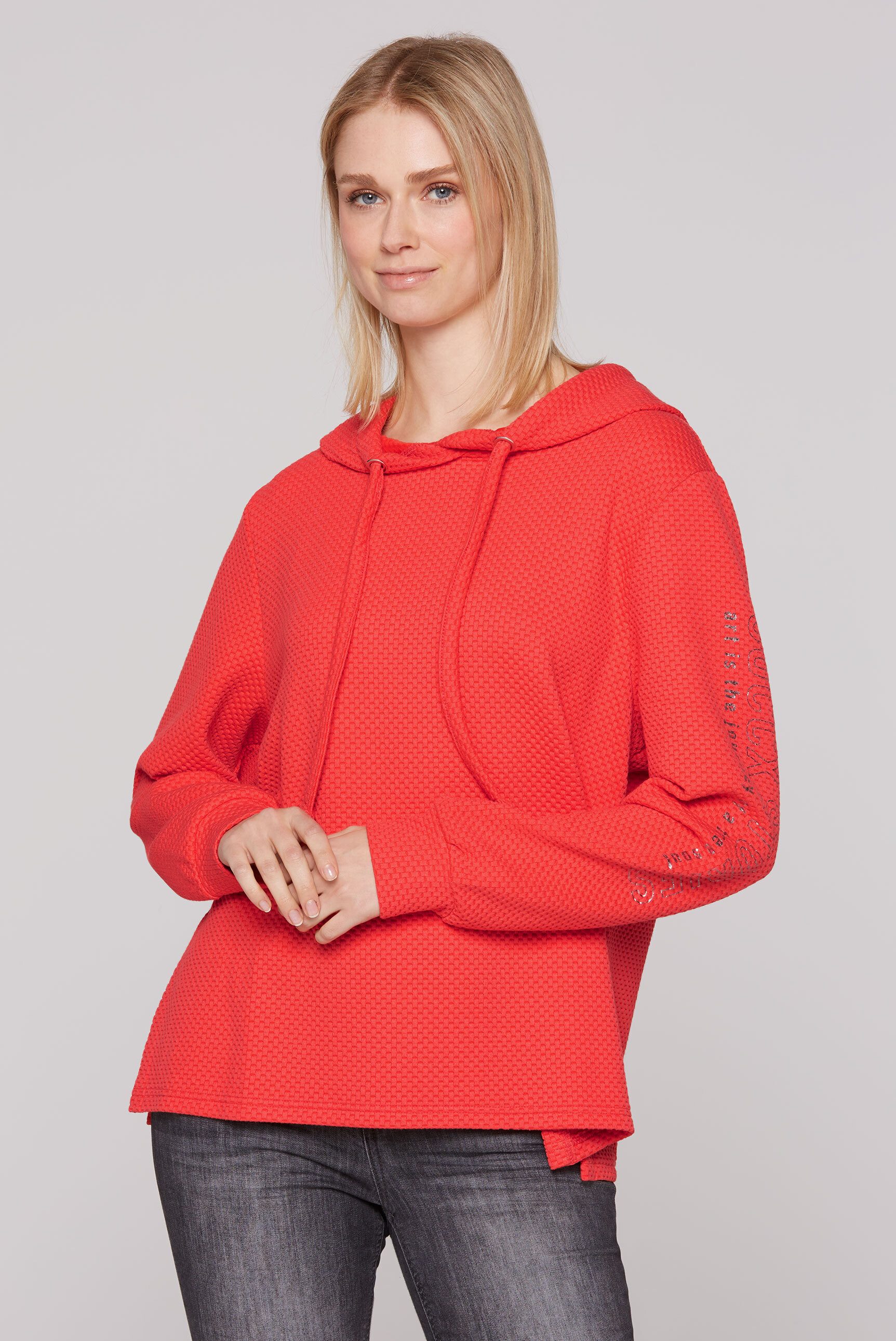 SOCCX Damen Sweatshirt Mit Stehkragen - Strukturiertes Overshirt Mit Print, Lockerer Fit