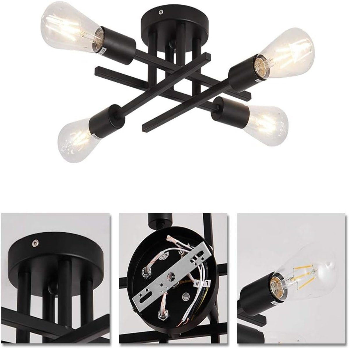 Schwarz Kronleuchter Glühbirne DOPWii Deckenlampe,Industrieleuchten,E27,Ohne Lichtquelle 4