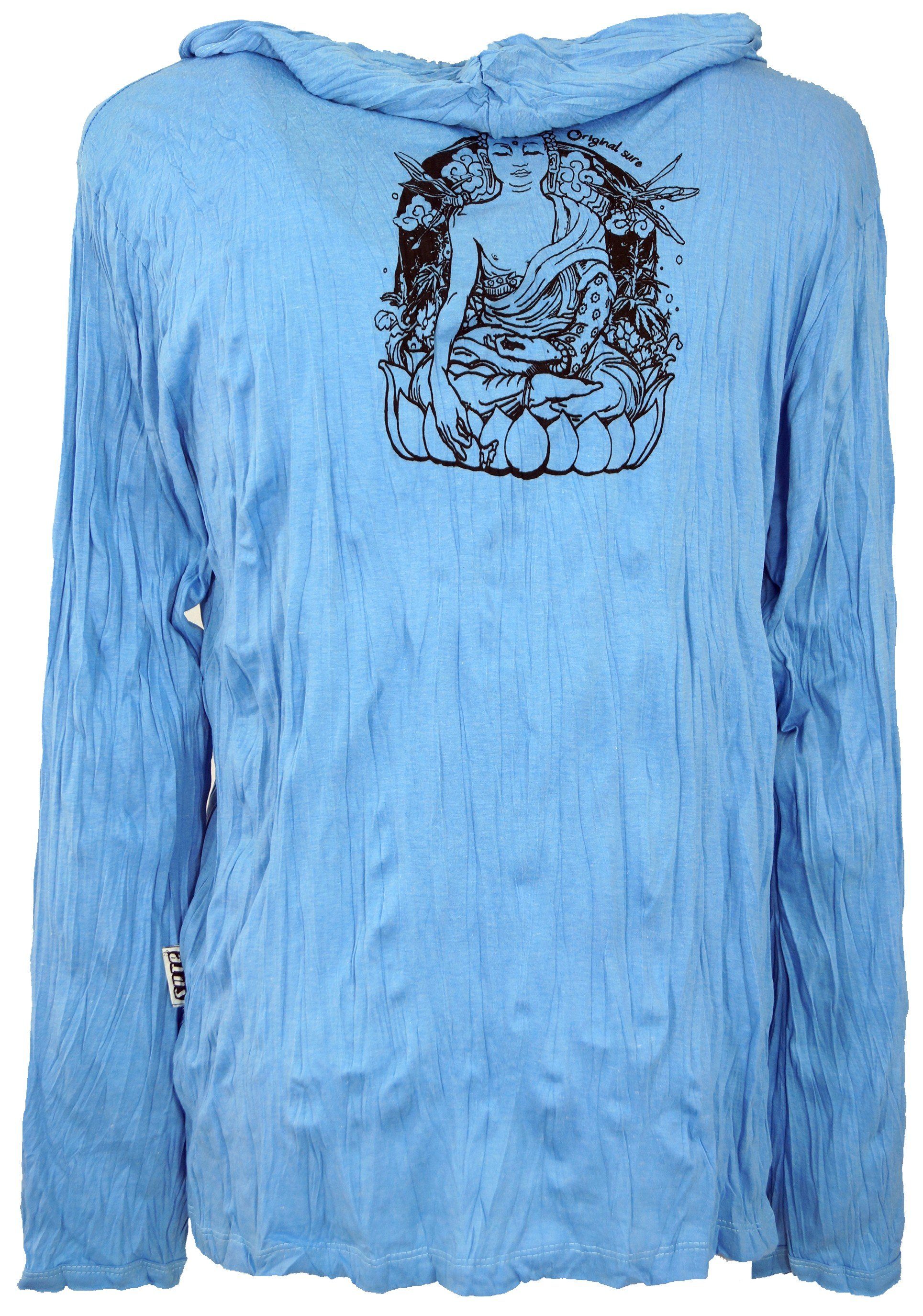 Guru-Shop T-Shirt Sure Langarmshirt, Kapuzenshirt Goa Meditation.. alternative Bekleidung Festival, hellblau Style