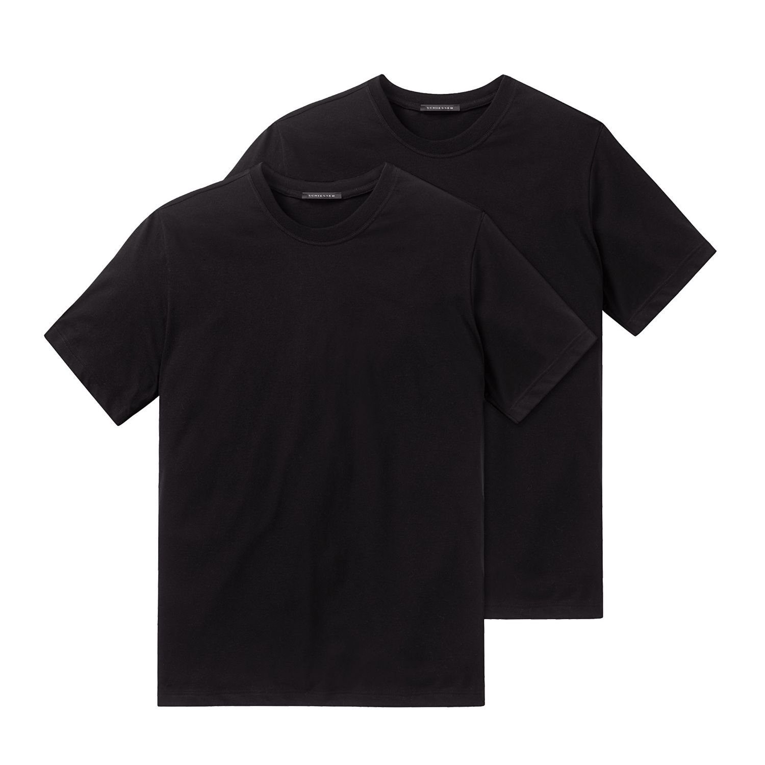 (2-tlg) verstärkte Schwarz Schiesser formstabil, Rundhals-Ausschnitt, Halsnaht mit T-Shirt