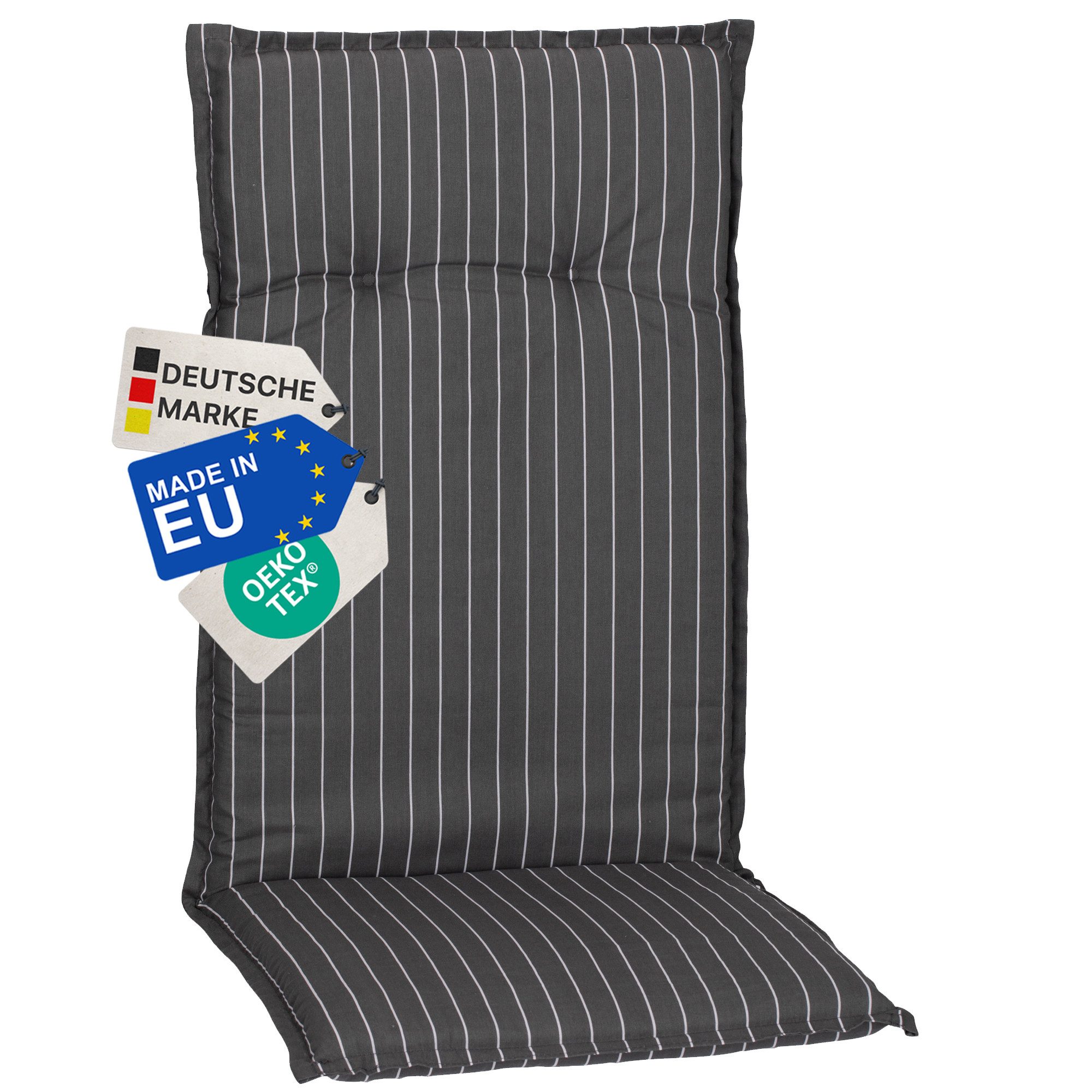 NYVI Hochlehnerauflage Hochlehner Auflage Barcelona - Gartenstuhlauflage 118x50 - 6cm Polster, (1 St), Stuhlauflage, Sitzauflage mit Halteband, UV-fest, Streifen gestreift