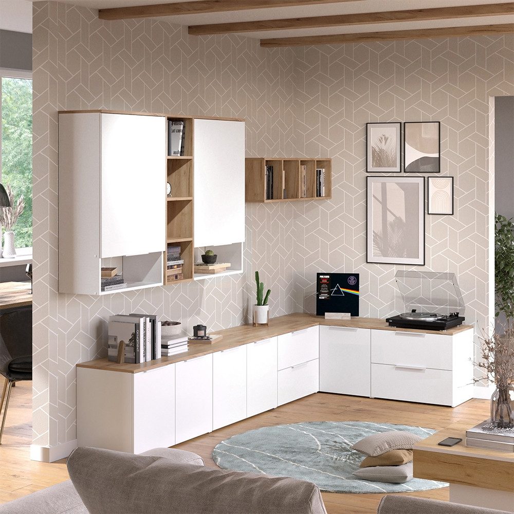 Vicco Wohnwand Wido, Weiß/Sonoma, 9 Teile