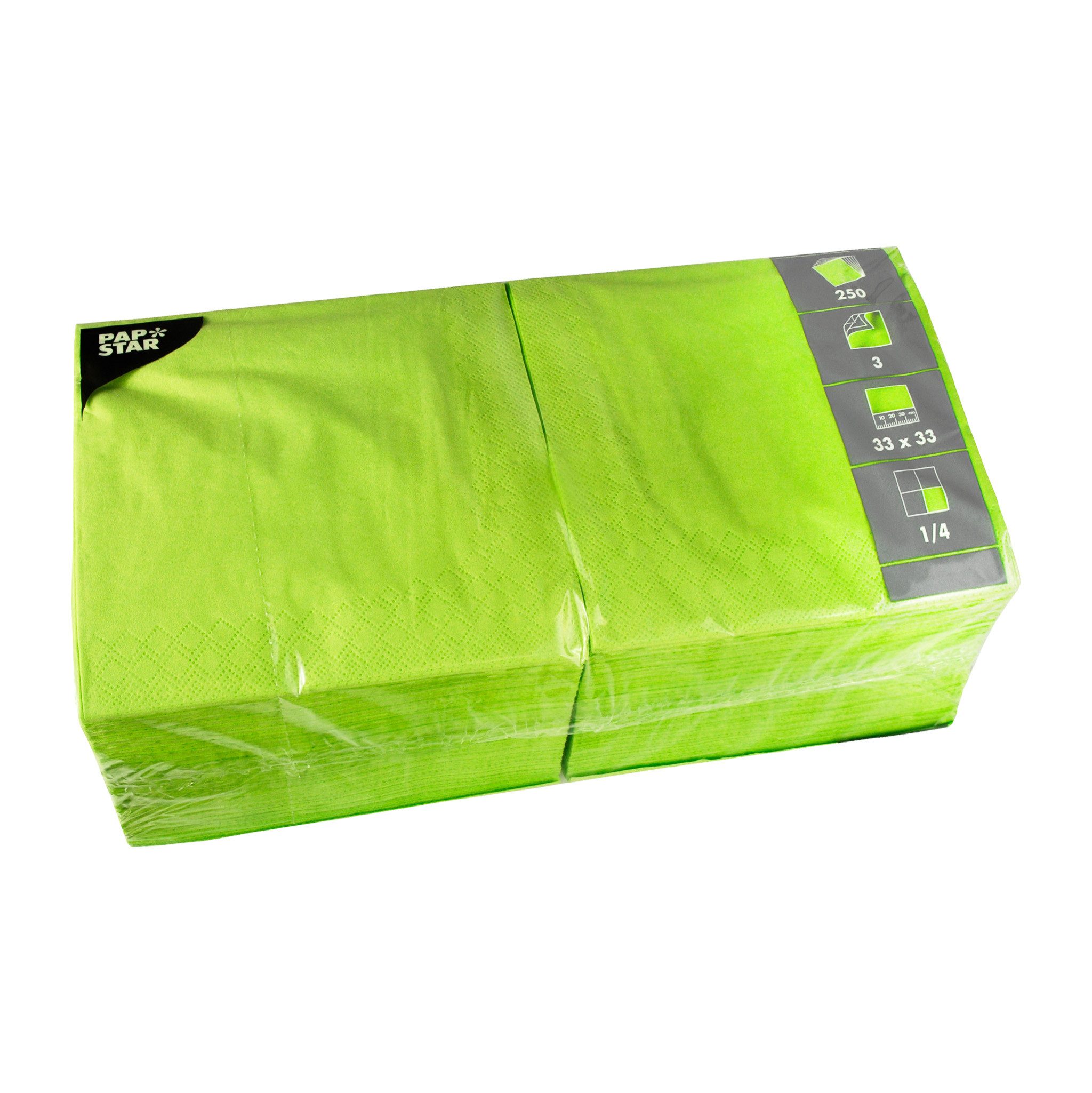 PAPSTAR Papierserviette, Servietten Papier, 33x33cm 3-lagig 1/4-Falz 250 Stück Limonengrün