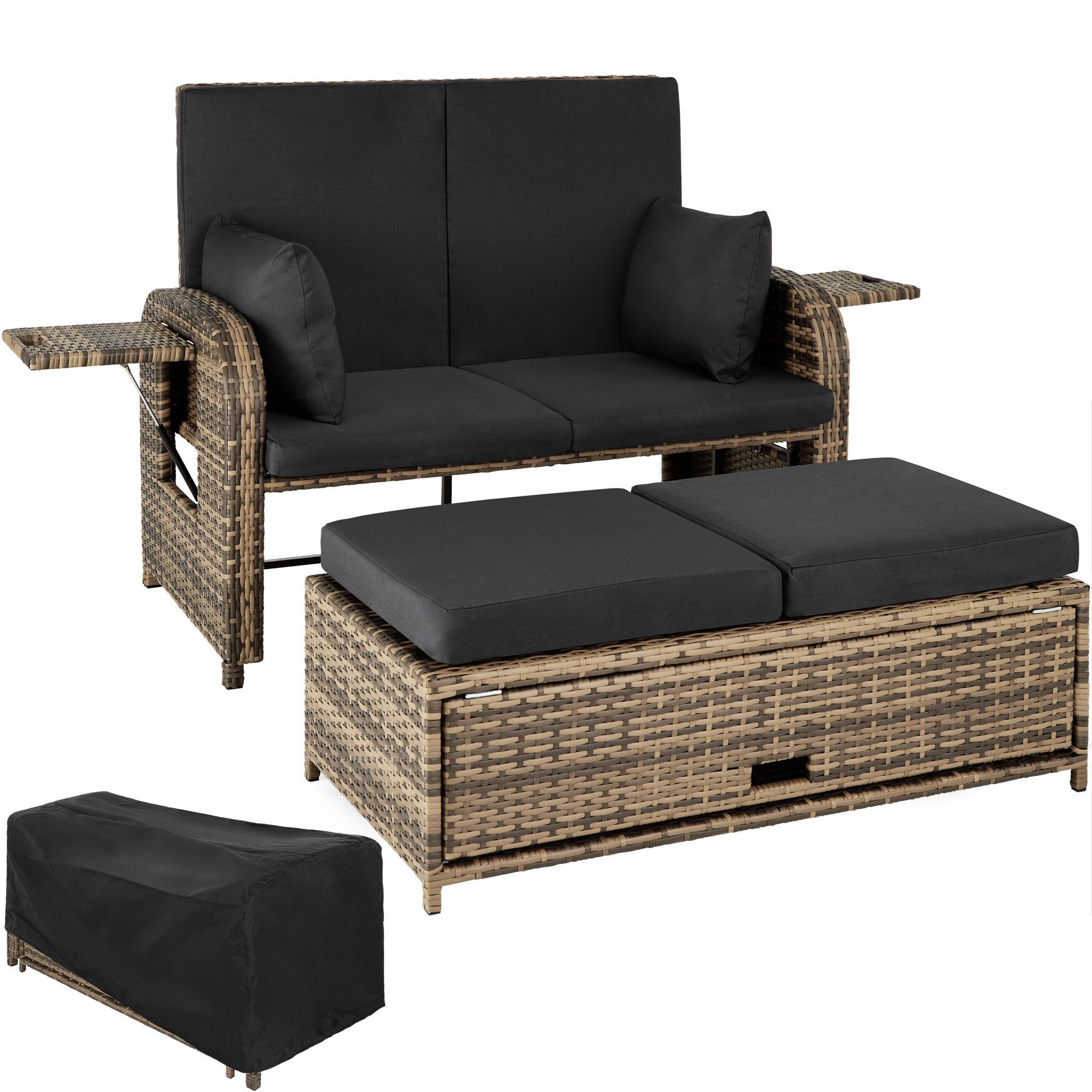 tectake Loungeset »Rattan Sofa mit Aluminiumgestell Kreta, inkl.«, (2-tlg., inkl. Kissen)