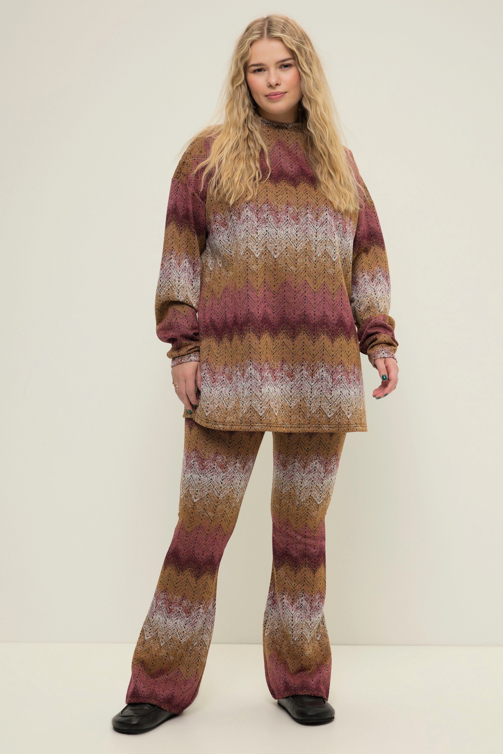 Studio Untold Schlupfhose Schlaghose Leggings Glitter Zackenstreifen