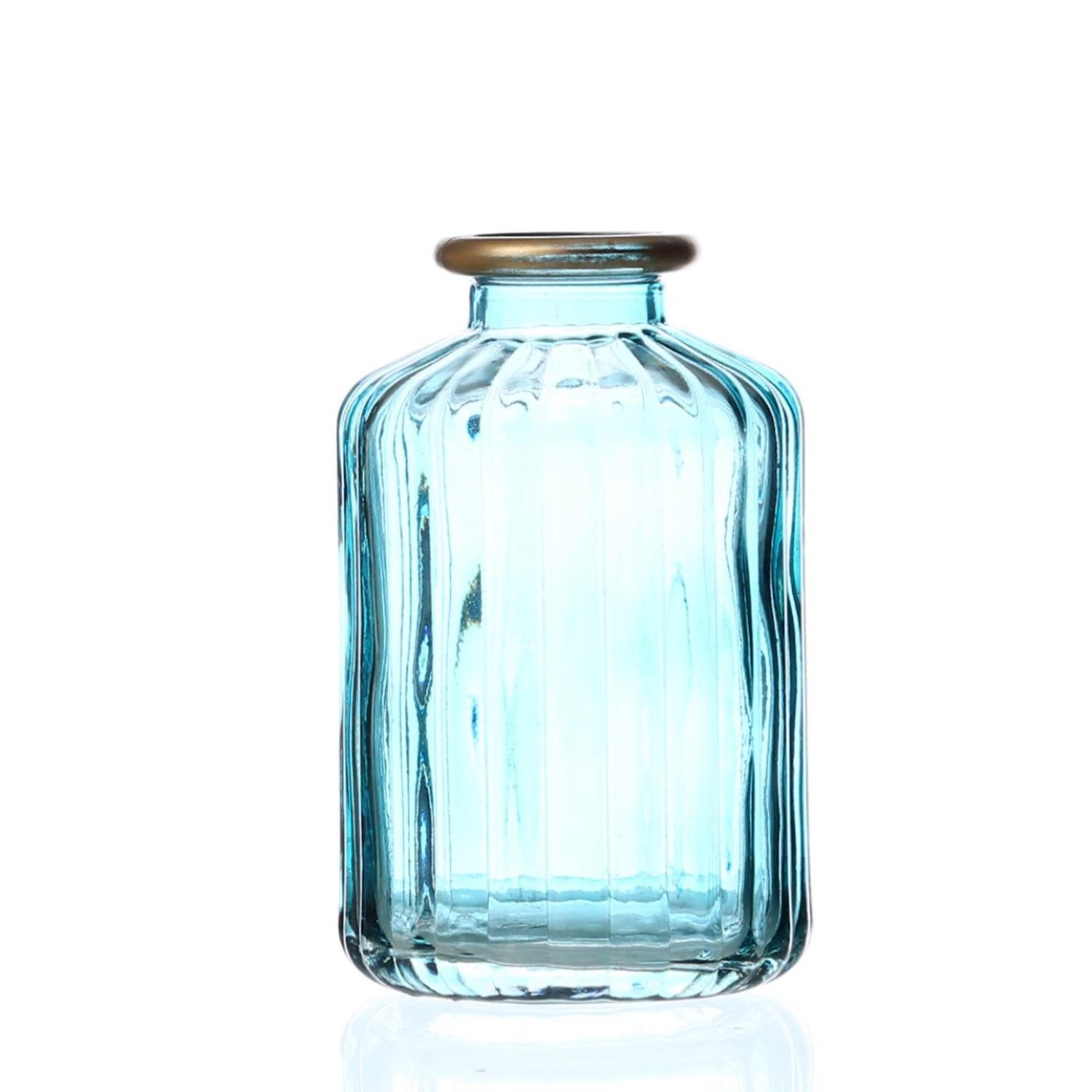 MARELIDA Dekovase Mini Glas Vase mit Rillen für Blumen Glasflasche mit Goldrand blau (1 St)