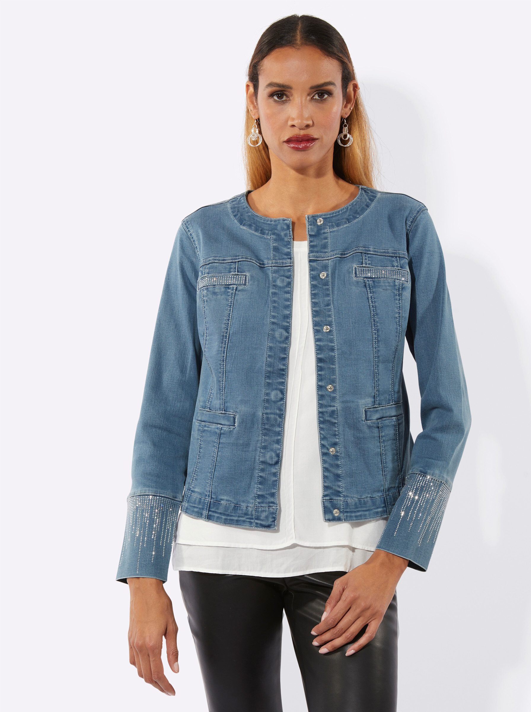 creation L Blusenblazer Lyocell-Baumwoll-Jeansblazer Langarm
