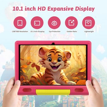 XCX für Kinder, Quad Core, 5000 mAh Tablet (10", 64 GB, Andriod 13 Go, Kindersteuerung, WLAN, Bluetooth, Kindersicherungshülle)
