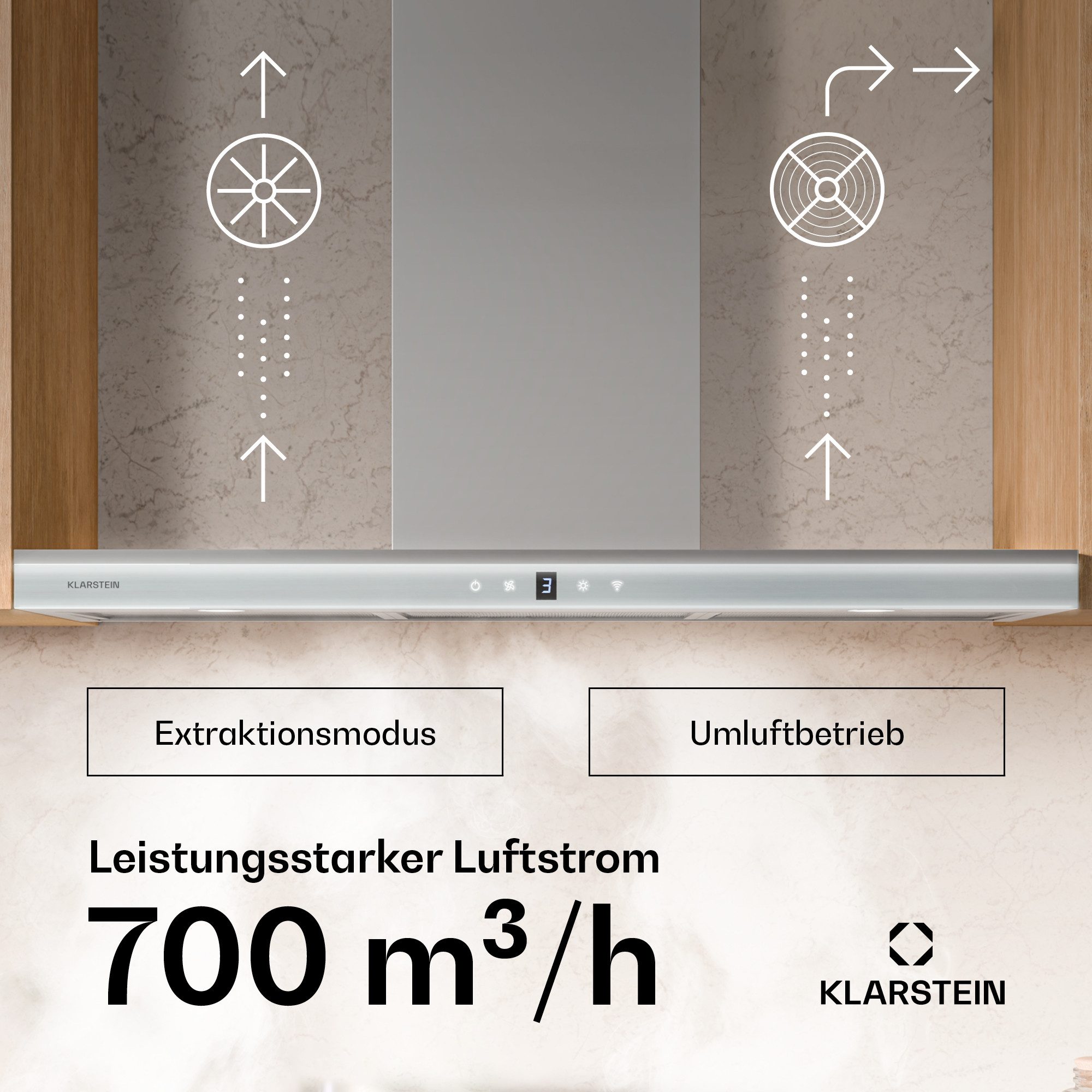 Klarstein Deckenhaube Auriana 90 Serie CGCH7_Auriana_90WH Auriana 90, Dunstabzugshaube Kopffreihaube Abzughaube Abluft Umluft