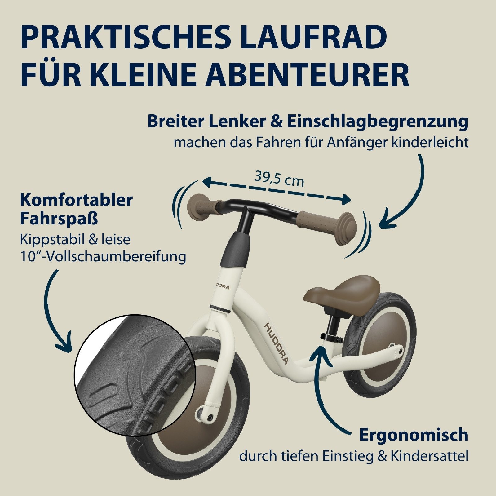 Hudora Laufrad Cruisy, für Kinder ab 18 Monaten, verstellbare Sattelhöhe, anfängerfreundlich