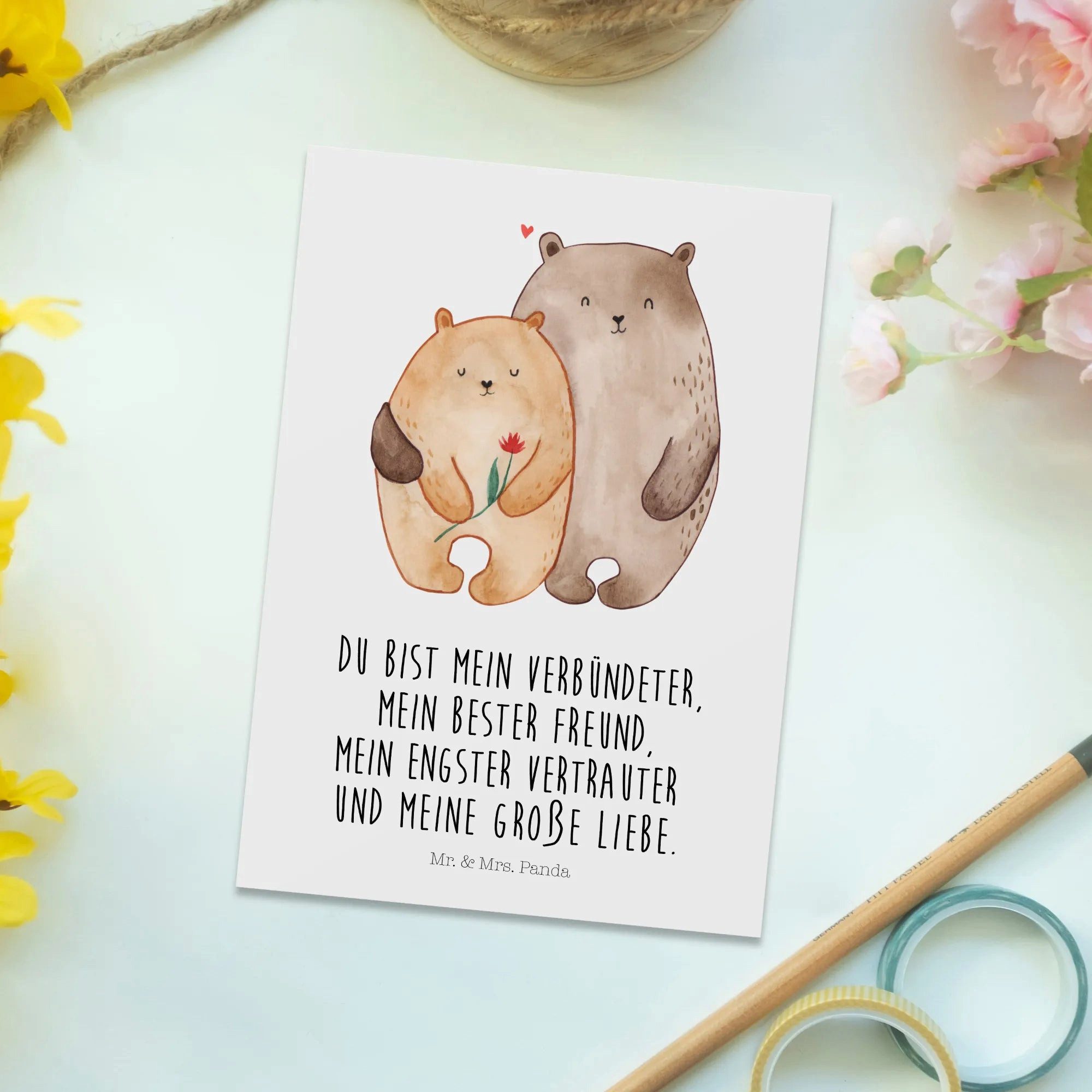 Thumbnail - Mr. & Mrs. Panda Postkarte Bären Liebe - Weiß - Geschenk, Einladungskarten Geburtstag, Freundin, Hochglanzveredelt