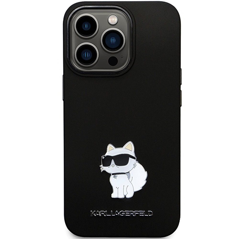 KARL LAGERFELD Handyhülle Schutzhülle Handycover Designerschale 6,7 Zoll, Choupette-Metallapplikation, erhöhte Kanten