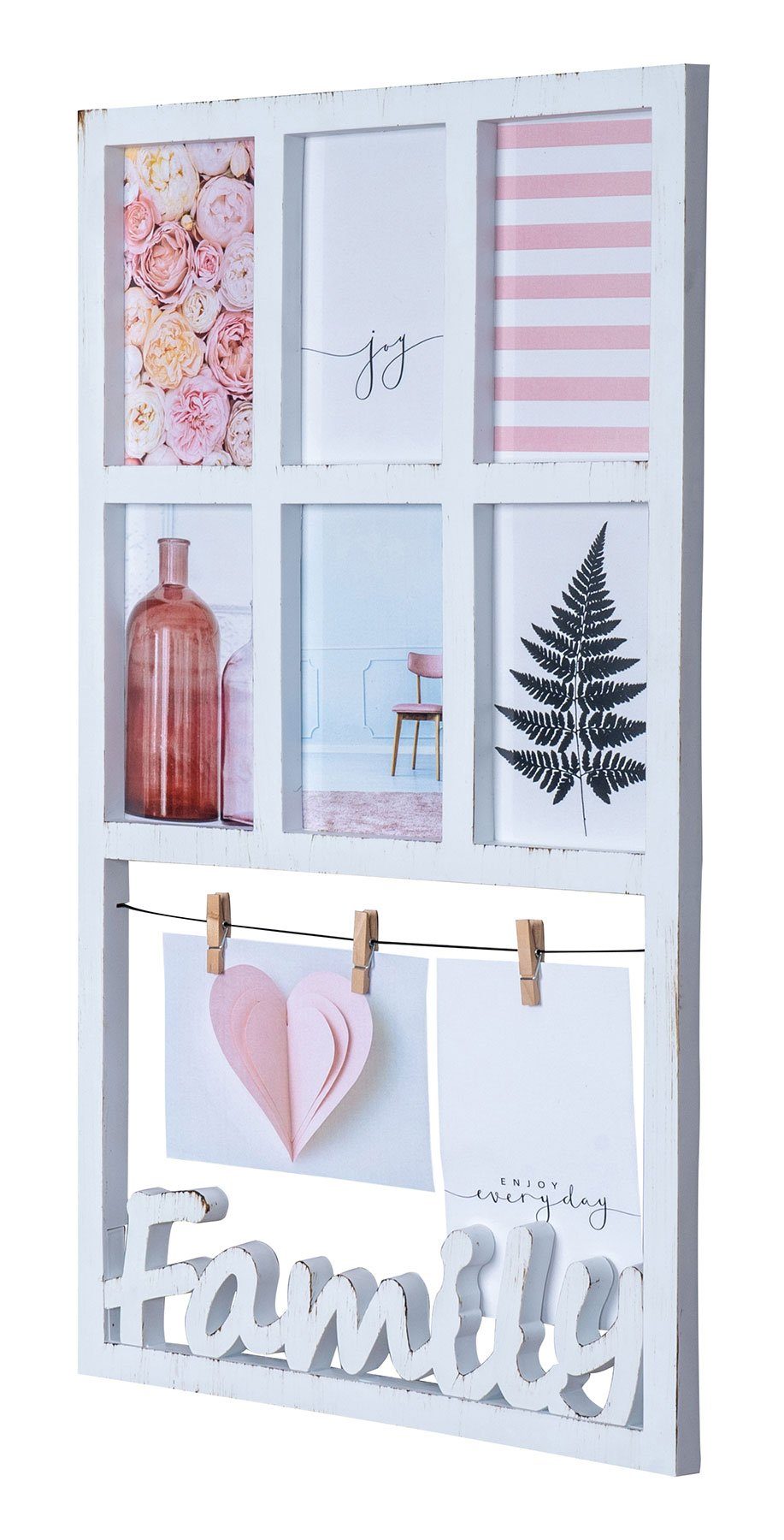 Levandeo® Bilderrahmen Collage, Bilderrahmen H56cm 6 Fotos Weiß Family Klam günstig online kaufen