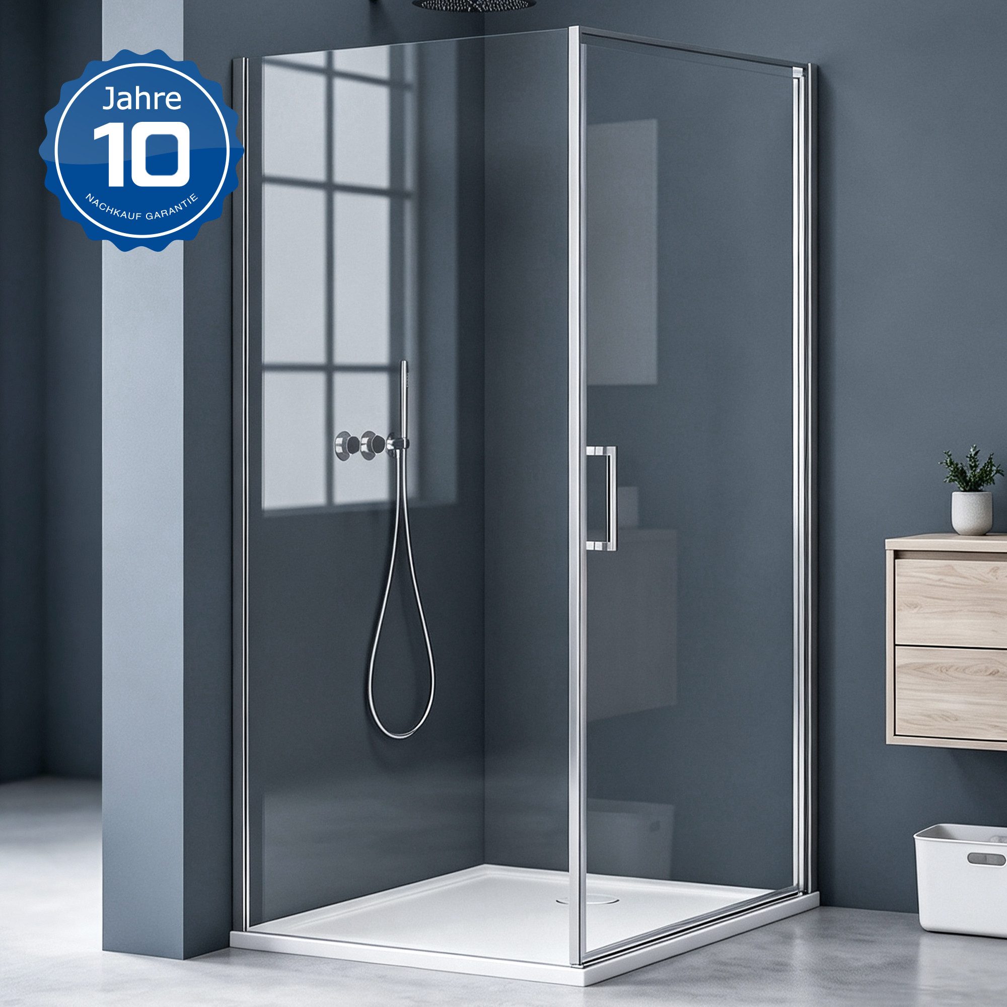 doporro Eckdusche Duschkabine 90x90cm Hebe und Senkmechanismus ESG mit Nano 195cm R36K, BxT: 75x70 cm, Einscheibensicherheitsglas, ebenerdiger Einbau möglich