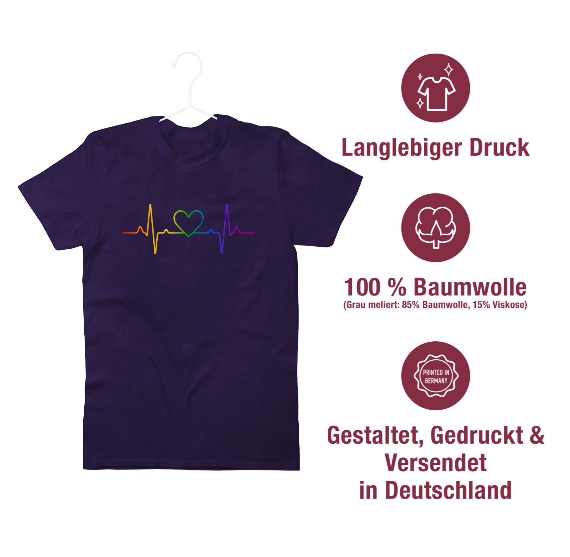 Pride LGBT Lila T-Shirt Kleidung Shirtracer Herzschlag 04 Regenbogen