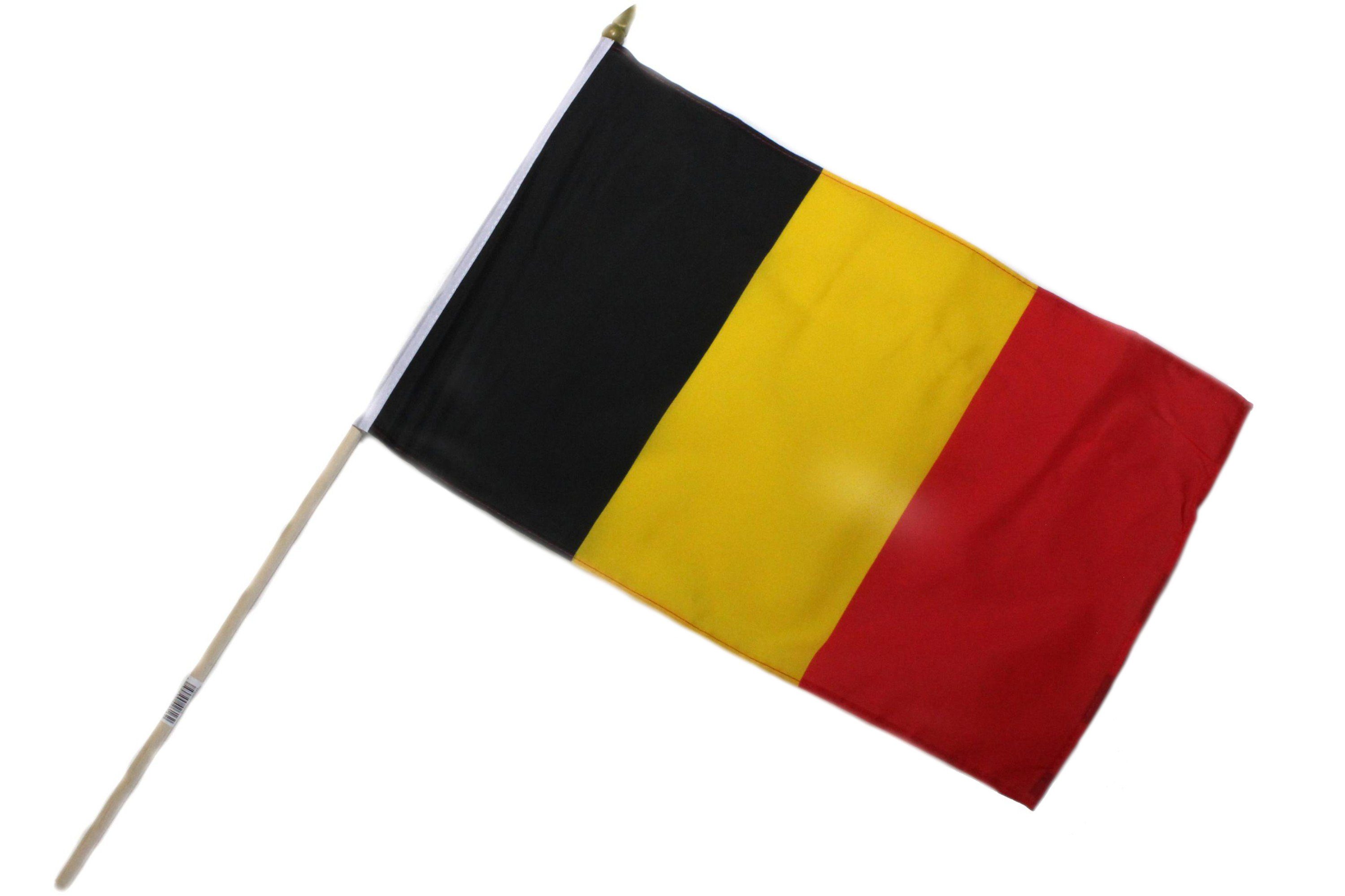 ELLUG Flagge Fahne Flagge 30x45cm doppelt umsäumt mit 60cm Holzstab Handfahne Stockflagge Banner Fan Sport Belgien