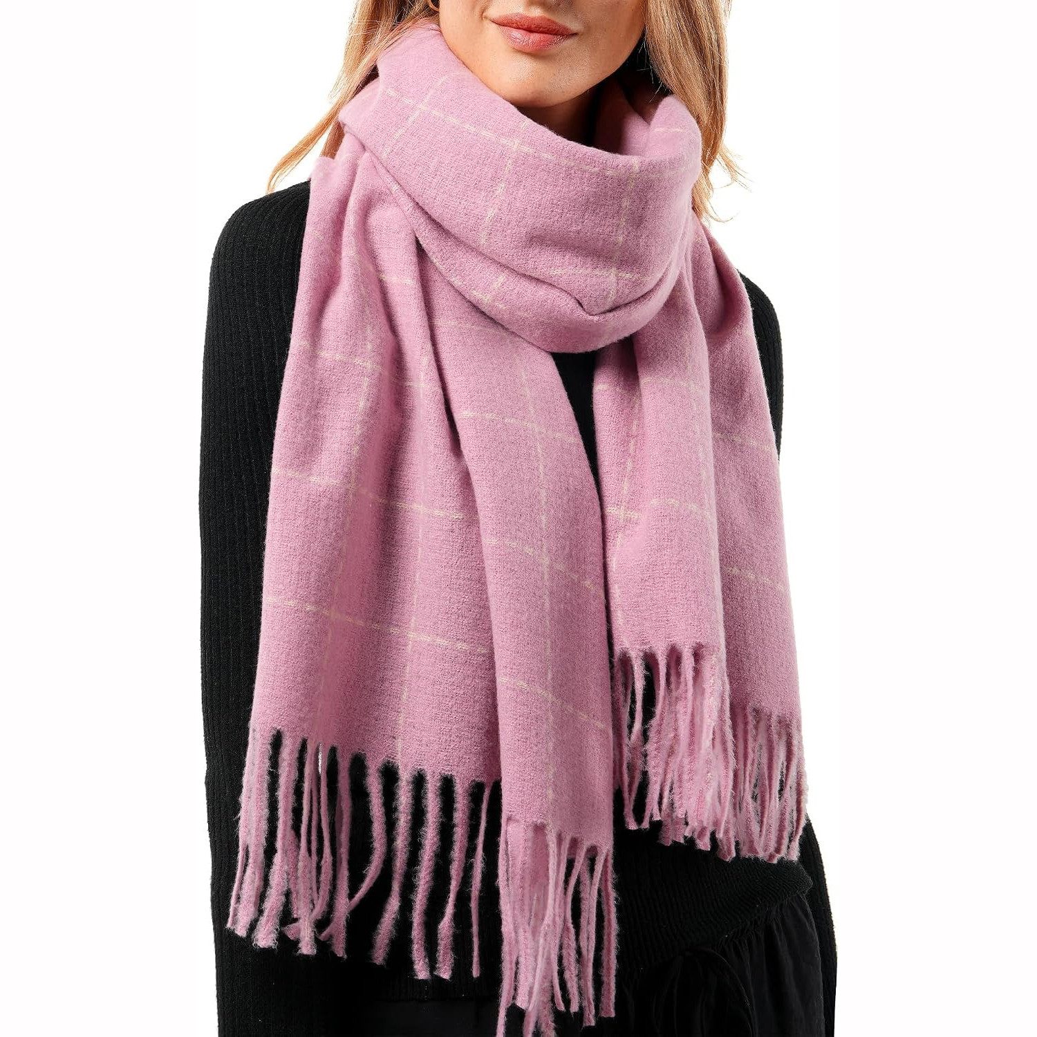 Zaewry Modeschal Damen-Winterschal mit Karomuster, 60 × 200 cm Modeschal, wärmender Überwurf für den Alltag, den Arbeitsweg, die Schule