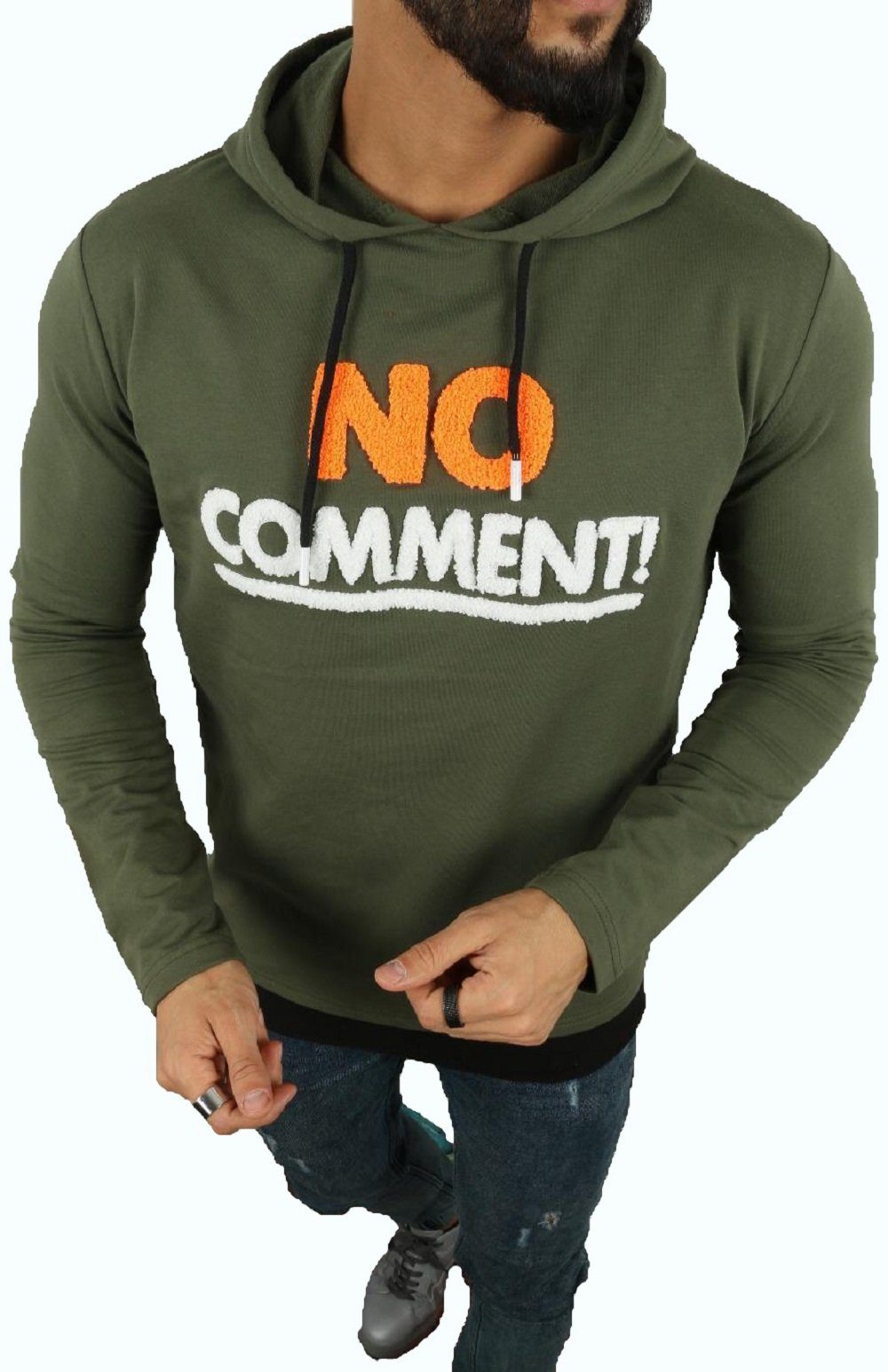 Megaman Jeans Kapuzenpullover Herren Pullover Kapuzenpullover "No Comment" Premium Hoodie Baumwolle Grün