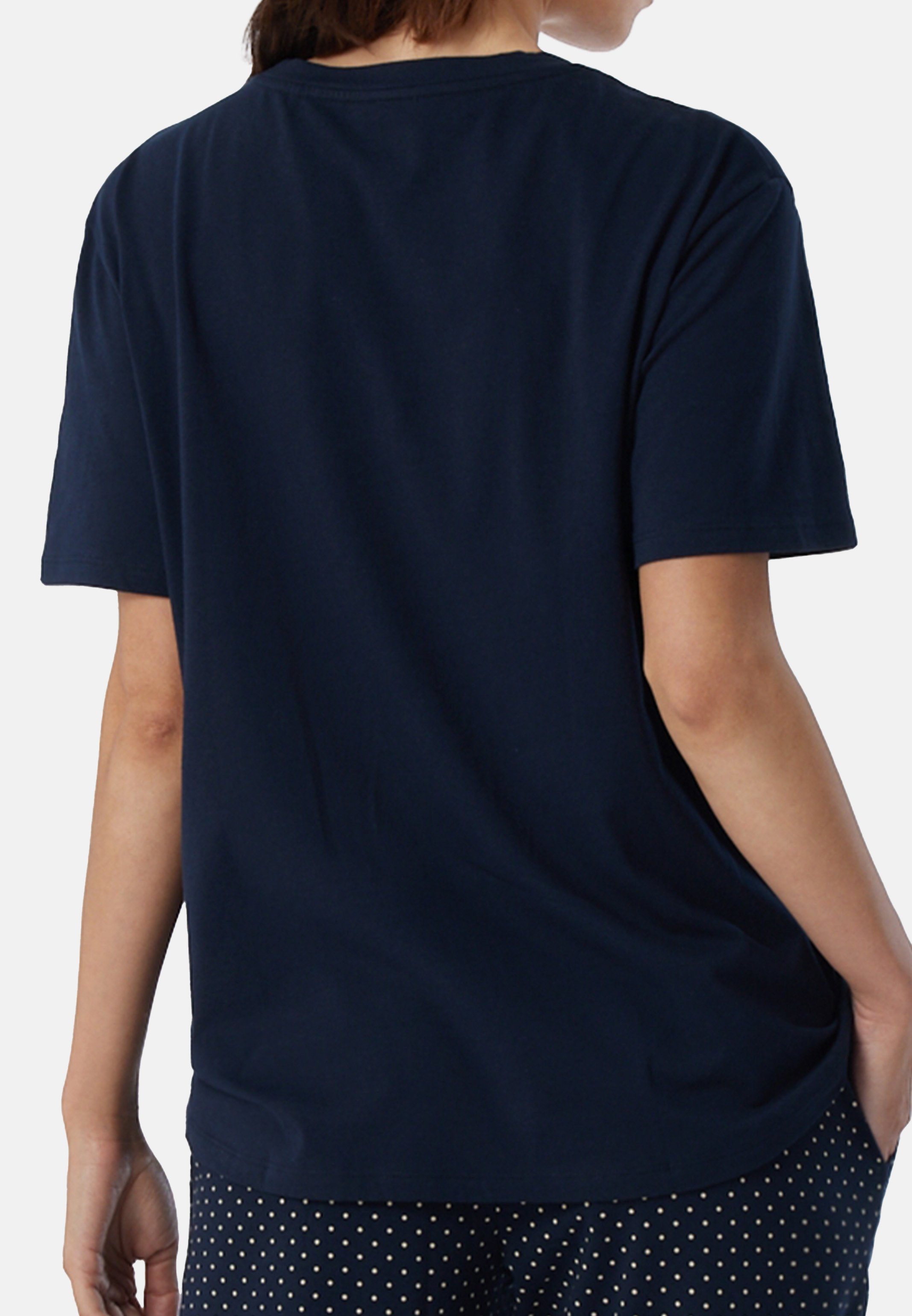 - Shirt (1-tlg) & - Relax Organic Baumwolle kurzarm Mix Schlafanzug Dunkelblau Cotton Schiesser Pyjamaoberteil