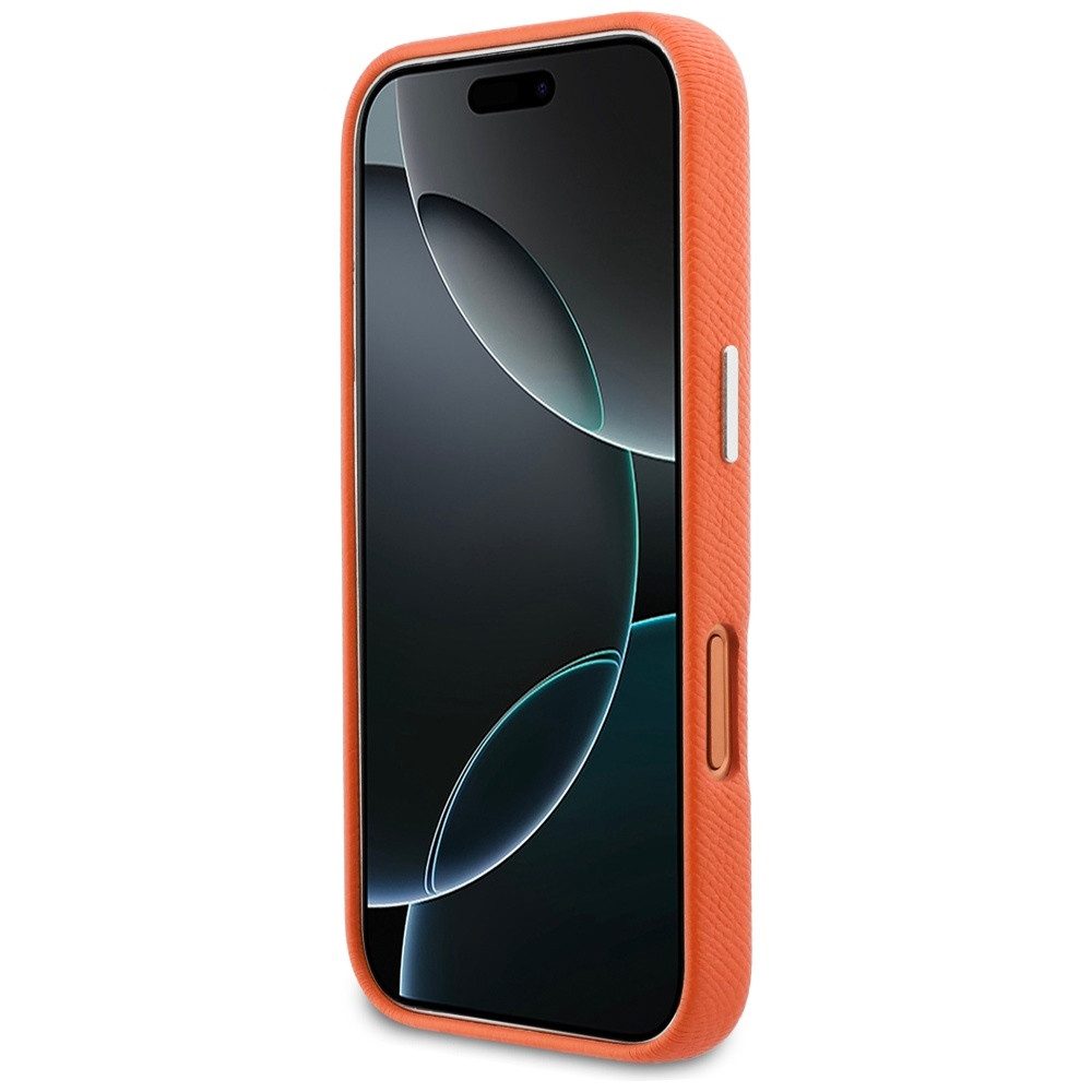 KARL LAGERFELD Handyhülle iPhone 17 Pro Kunstleder orange MagSafe Logo Metall Figuren 6,3 Zoll, Kantenschutz – Bild 5 von 5
