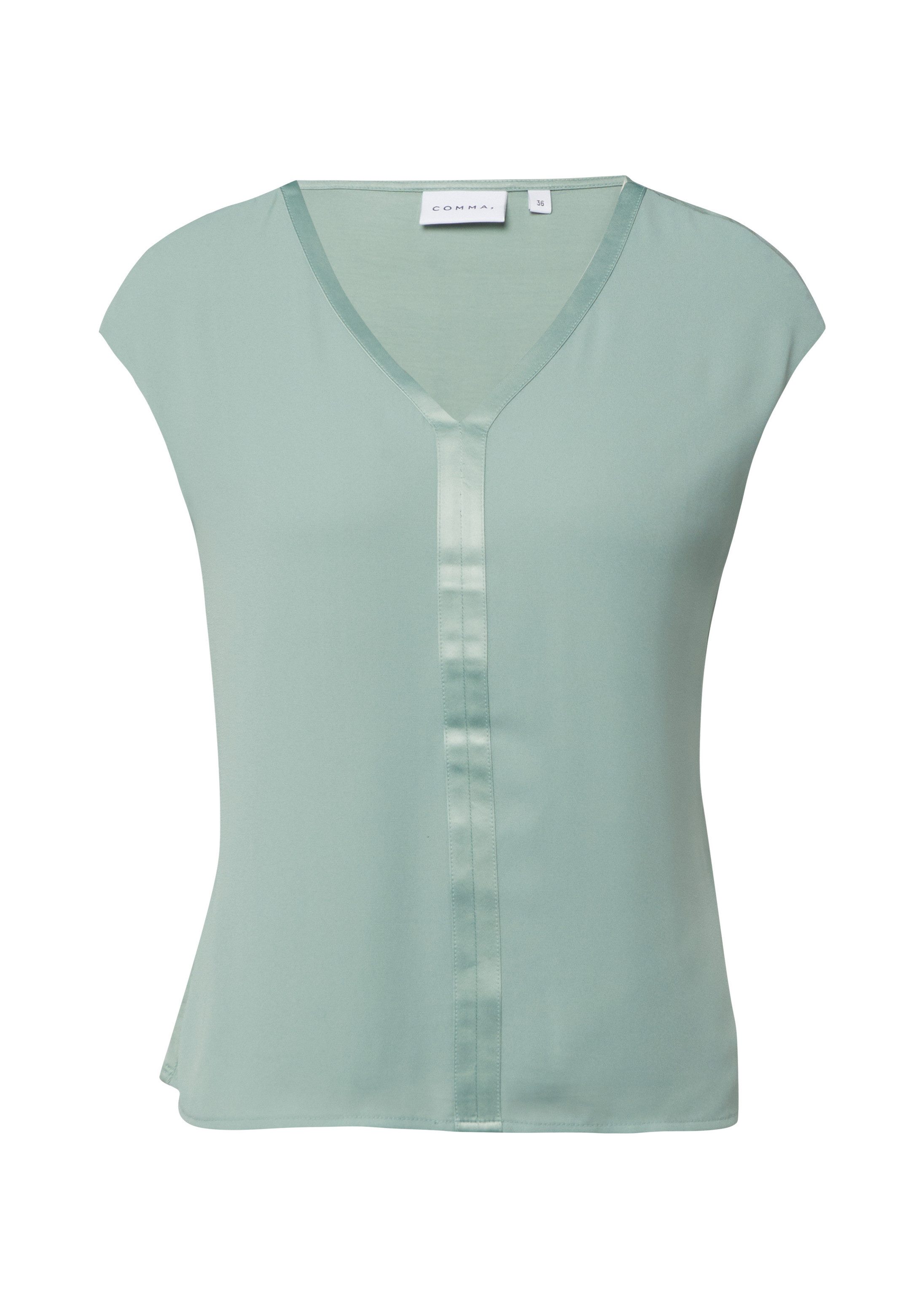 comma Kurzarmshirt T-Shirt Blusenshirt im Fabricmix mit Satinkante