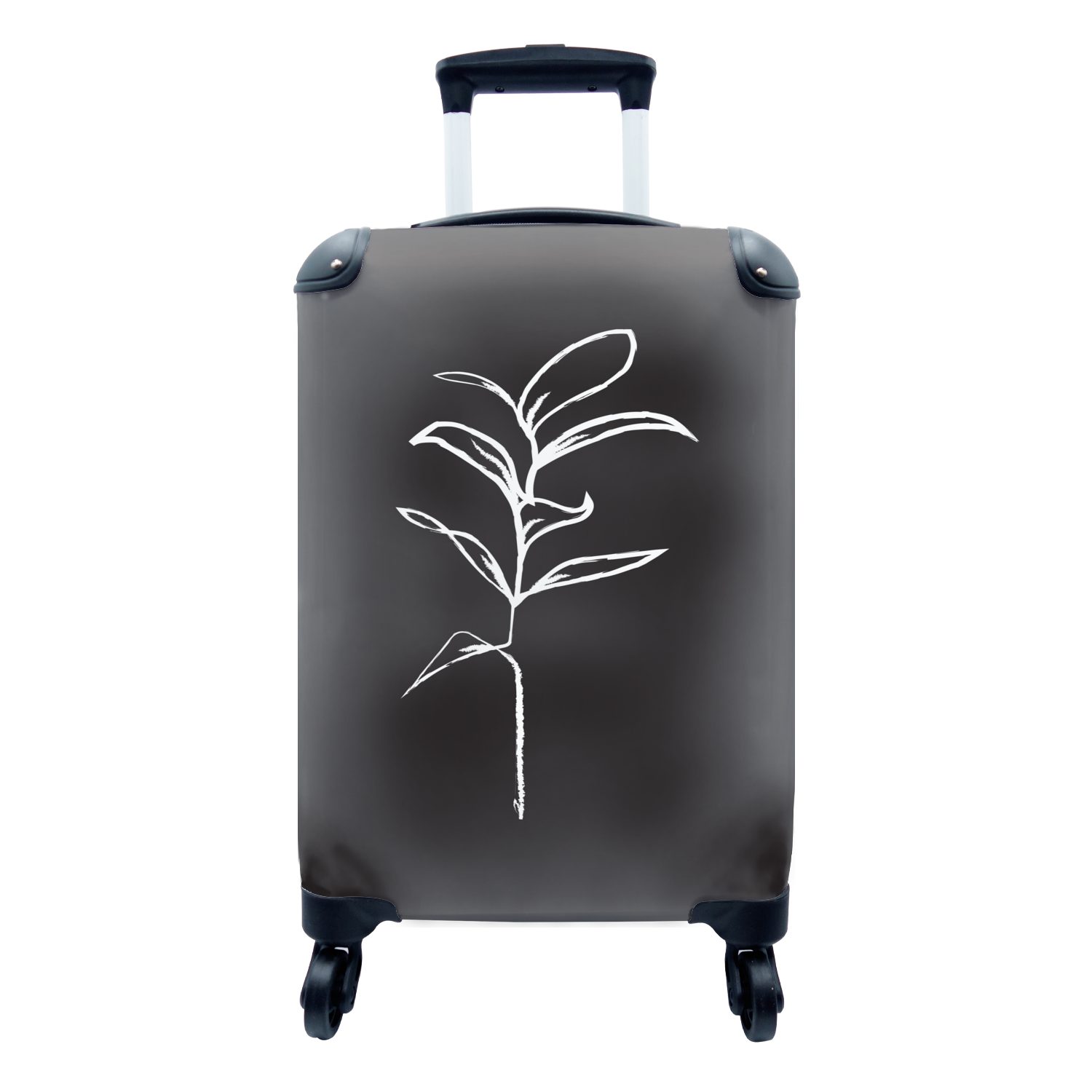 4 Pflanze rollen, Weiß Ferien, MuchoWow - Handgepäck Strichzeichnung, Reisetasche mit Schwarz Rollen, Handgepäckkoffer - - für Reisekoffer Trolley,