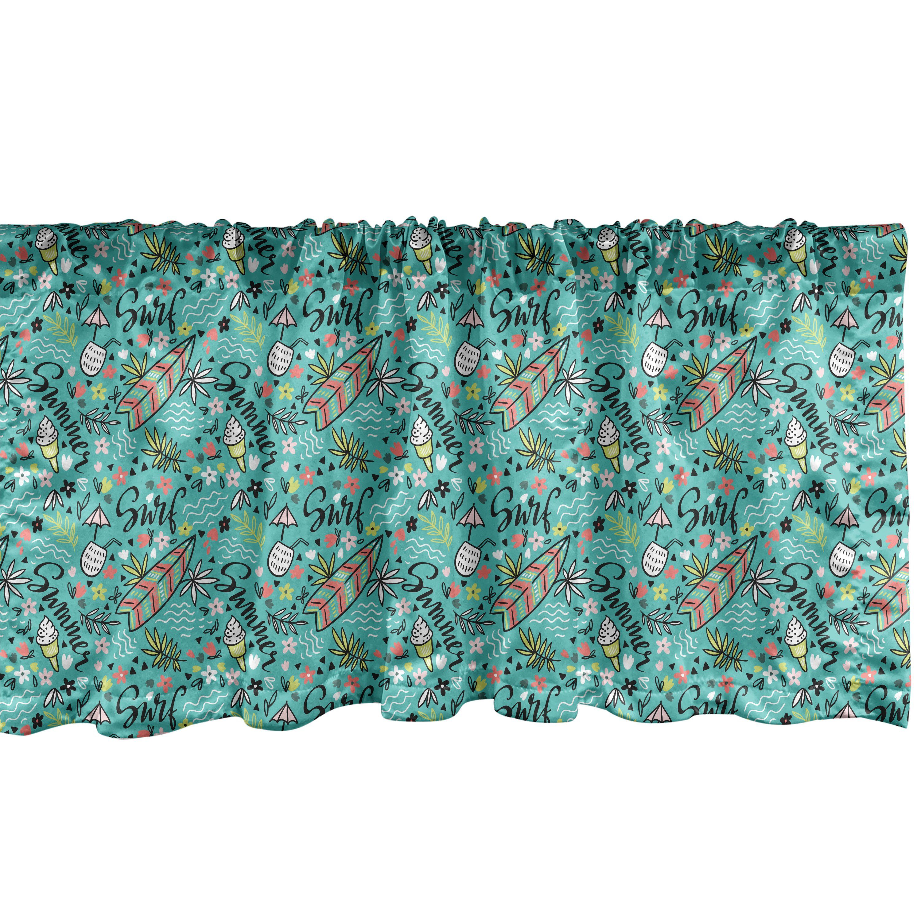 Scheibengardine Vorhang Volant für Küche Schlafzimmer Dekor mit Stangentasche, Abakuhaus, Microfaser, Surfbrett Tropic Floral Design