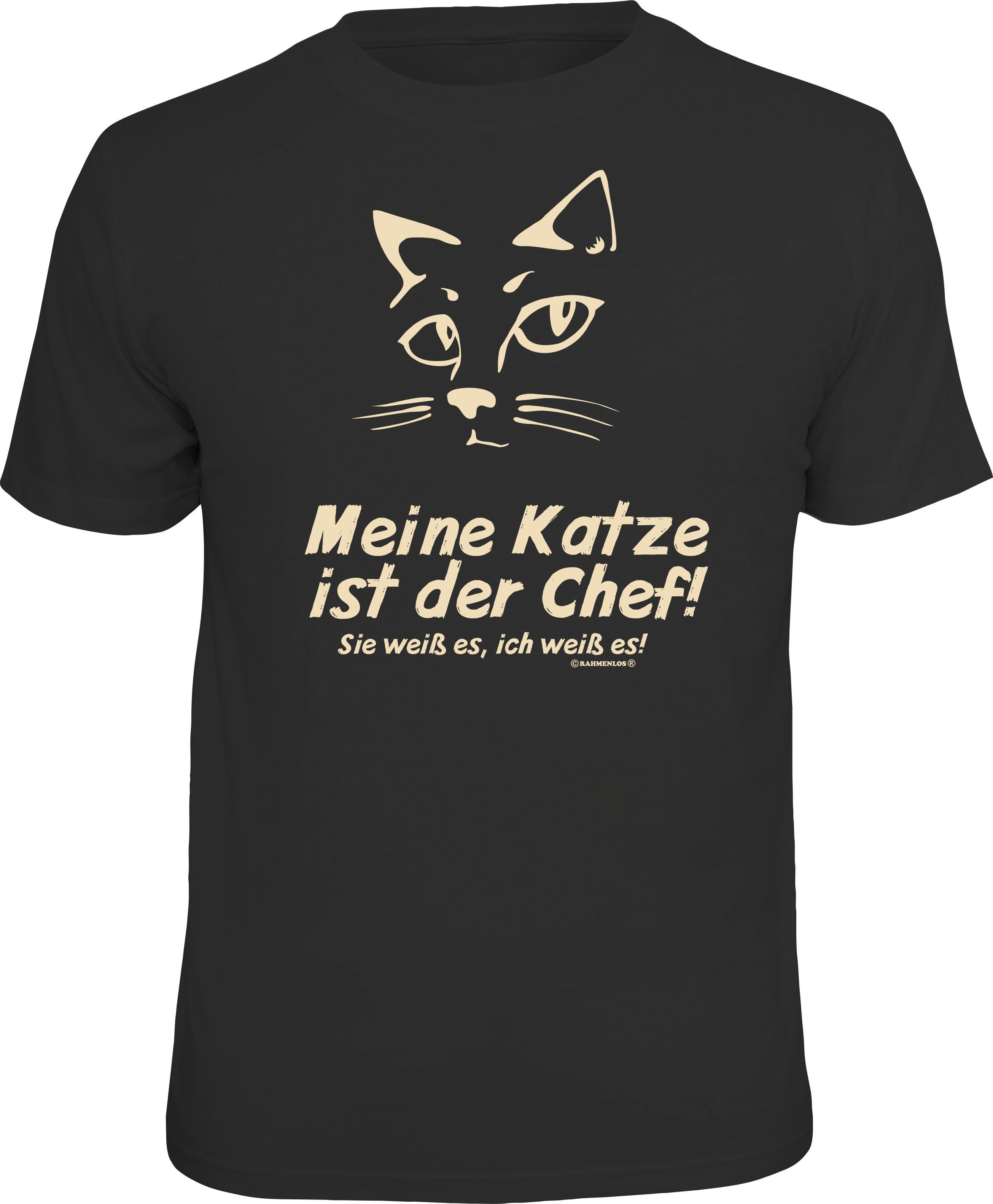RAHMENLOS® T-Shirt für Katzenbesitzer: Meine Katze ist der Chef!