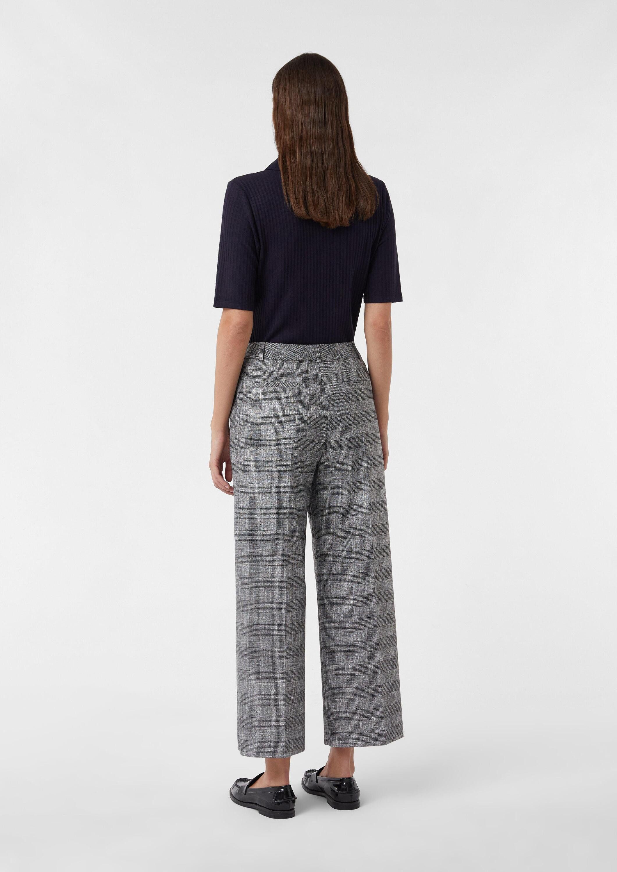 comma Chinos Hose Ankle-Hose mit Wide Leg und Karomuster