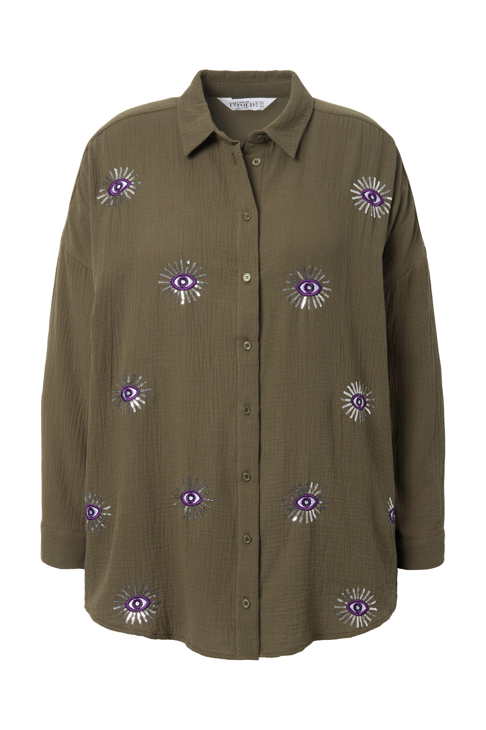 Studio Untold Hemdbluse Bluse oversized Musselin Augen-Stickerei günstig online kaufen