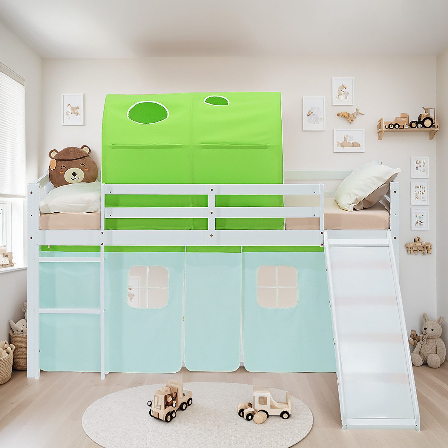 Homestyle4u Hochbett 90x200 Vorhang Stockbett Kinderbett günstig online kaufen