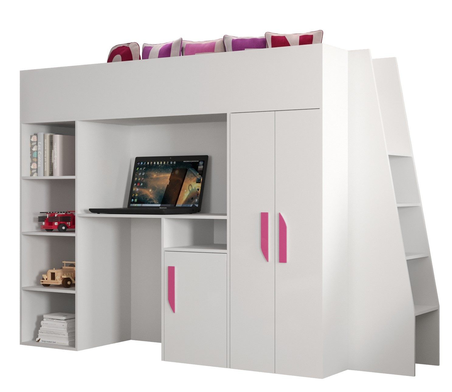 ABIKS MÖBEL Hochbett PARTY 15 Etagenbett für Jugendliche mit Schreibtisch, Kleiderschrank
