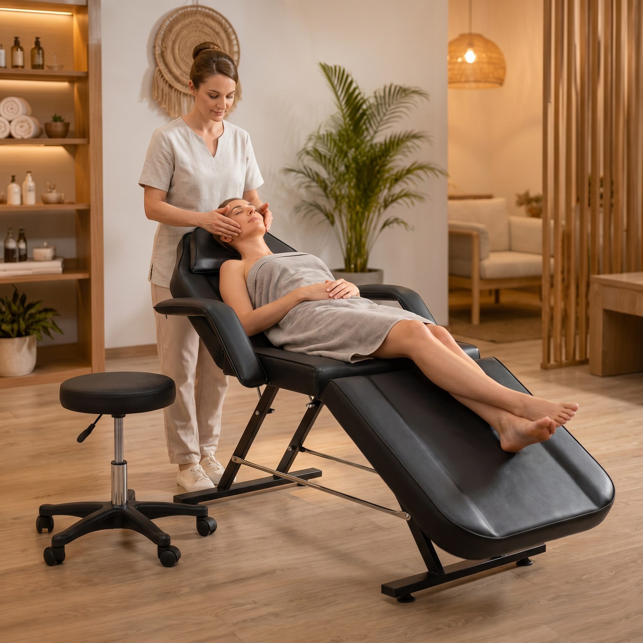 oyajia Massageliege Kosmetikliege mit hocker hoehenverstellbar kosmetikliege 3-zone 185cm, Bereit rueckenlehne verstellbar belastbar und hocker, bis 280 kg