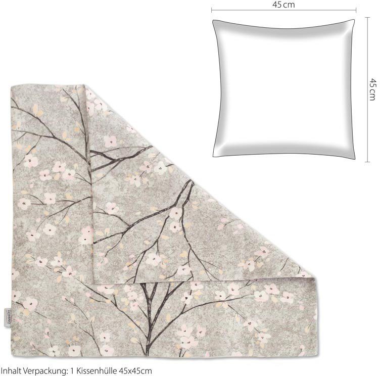 Kirschblüte, grau HOMING Füllung, floral, Kissenhülle Dekokissen Stück ohne Blumen, 1