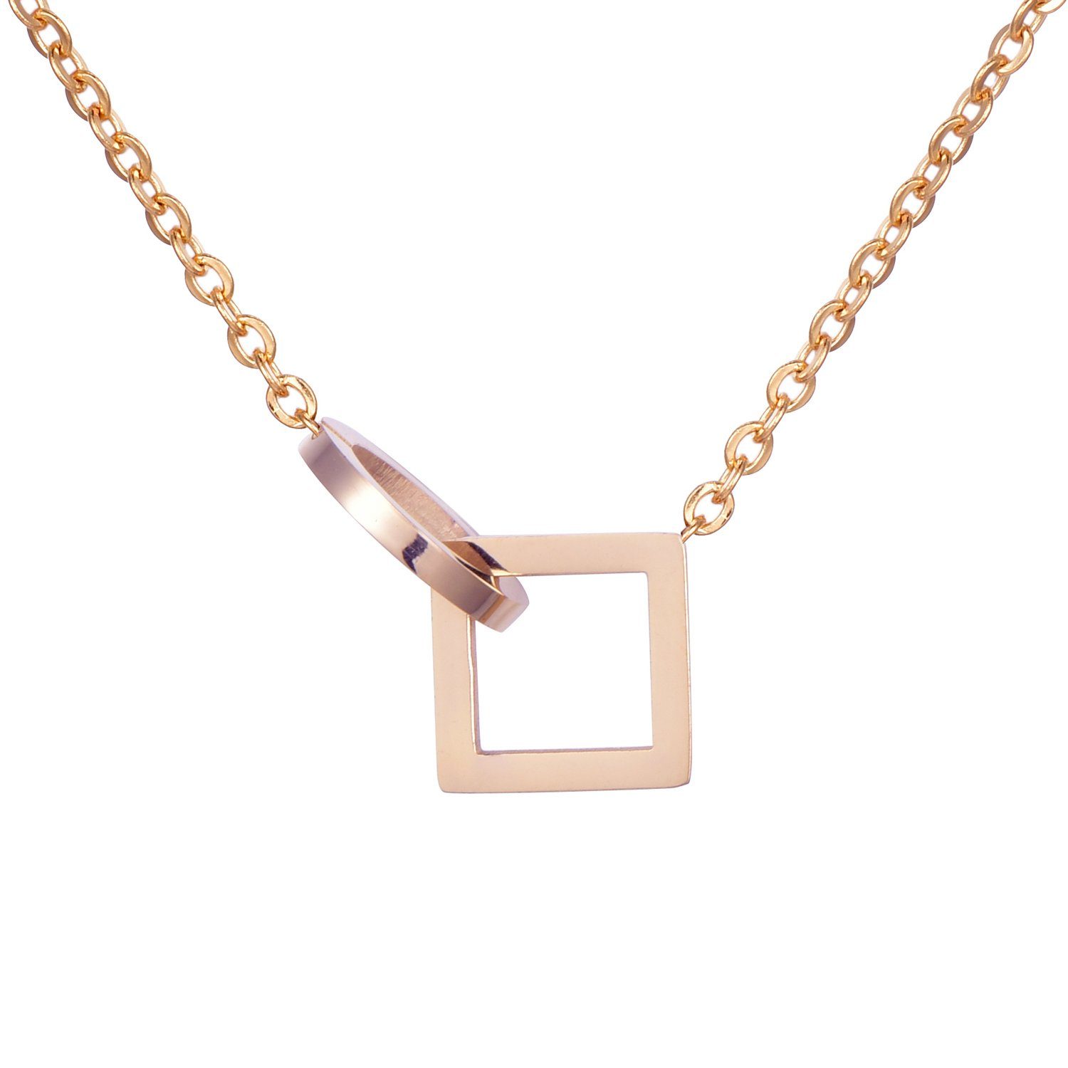 Morella Kette mit Anhänger Damen Halskette mit Anhänger roségold (1-tlg), Kette mit Kreis und Quadrat, roségold, im Samtbeutel