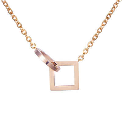 Morella Kette mit Anhänger Damen Halskette mit Anhänger roségold (1-tlg), Kette mit Kreis und Quadrat, roségold, im Samtbeutel